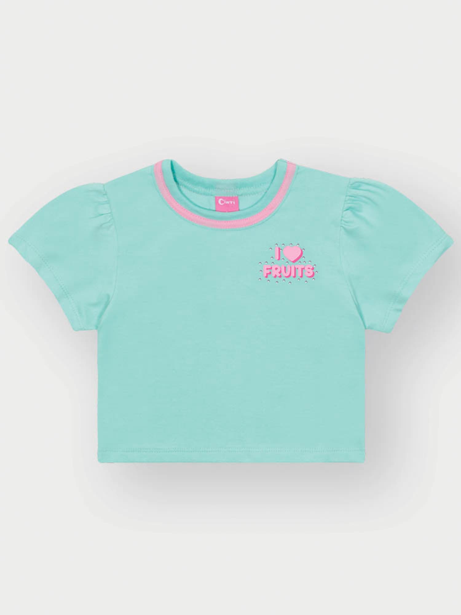 Conjunto Infantil Cinti Verão com Shorts e Blusa Azul Fruits com Bolsinha