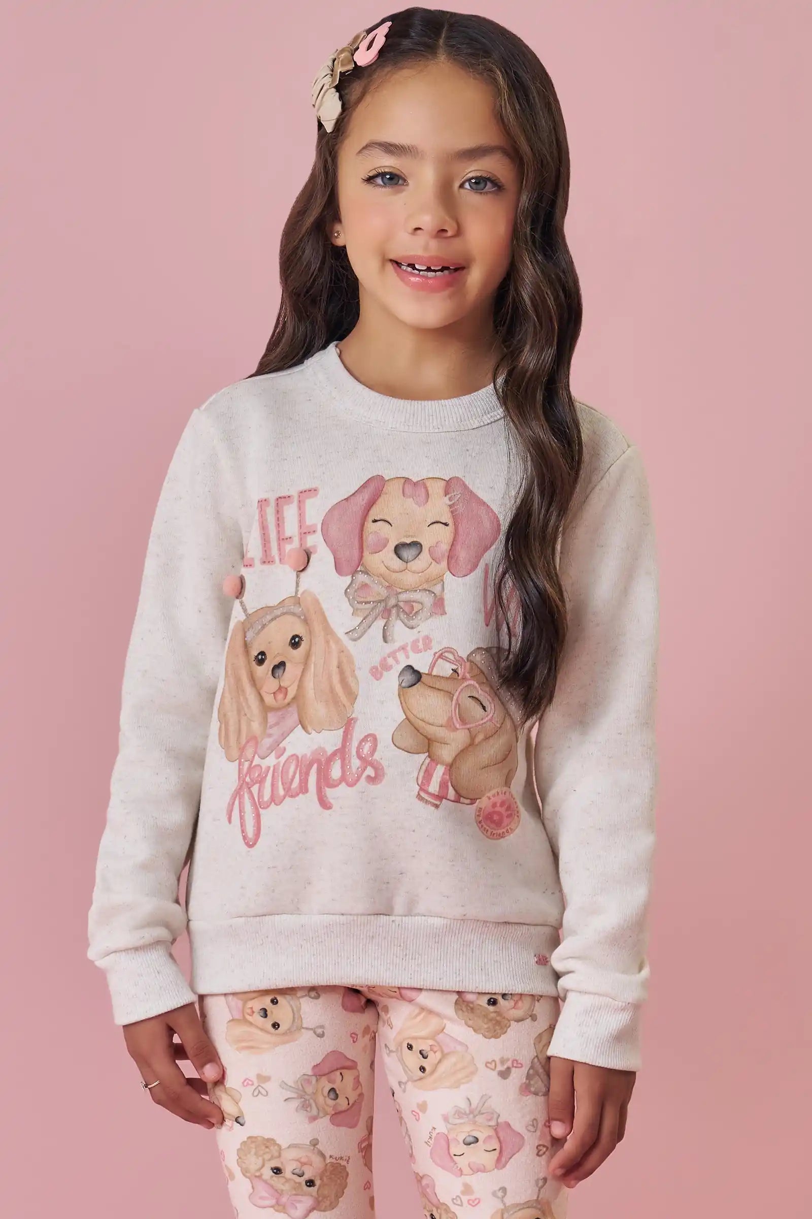 Casaco Infantil Kukiê Inverno Flanelado Off White Cachorrinhas