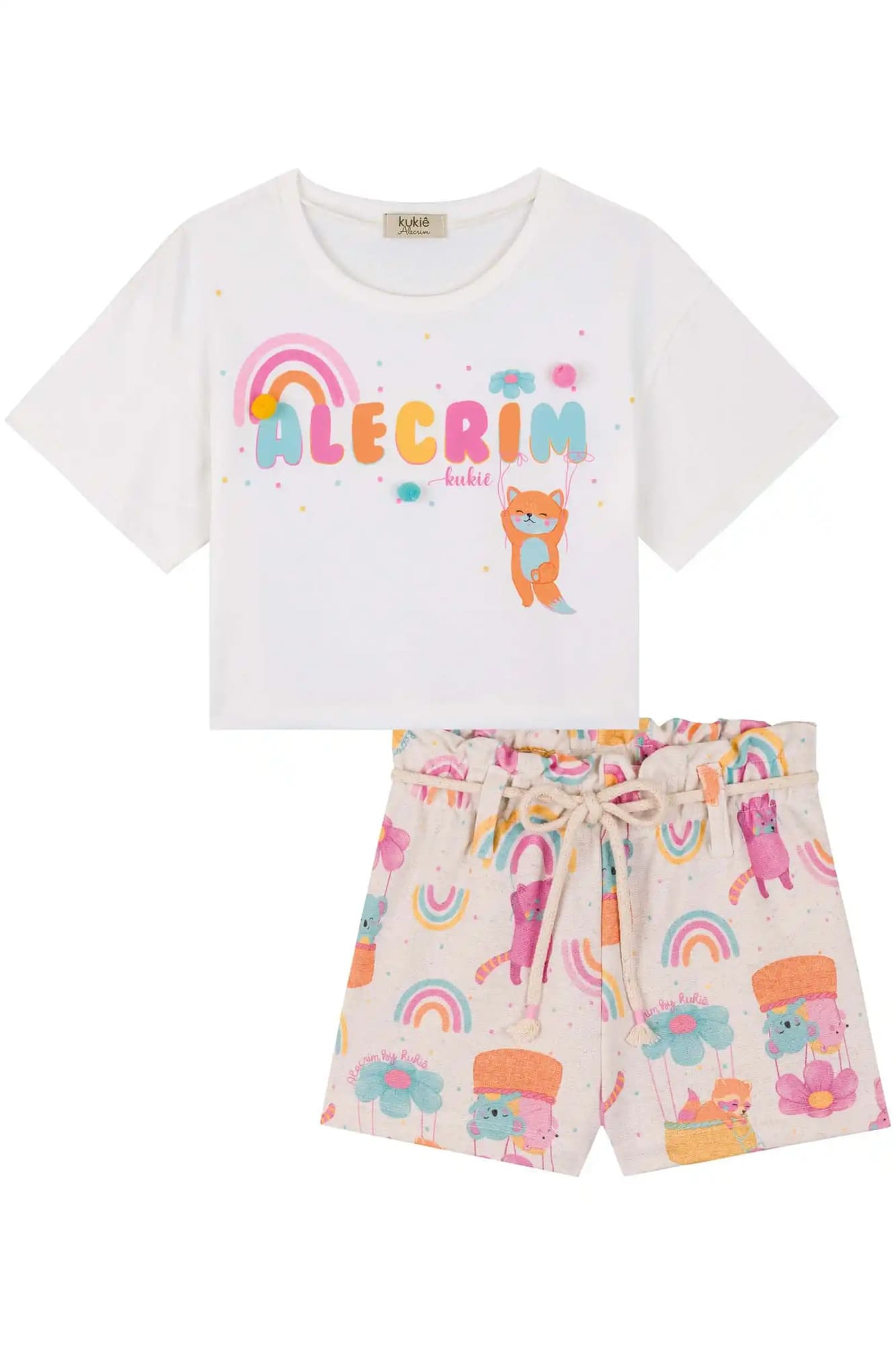 Conjunto Infantil Kukiê Short com Blusa Branca Alecrim Feliz