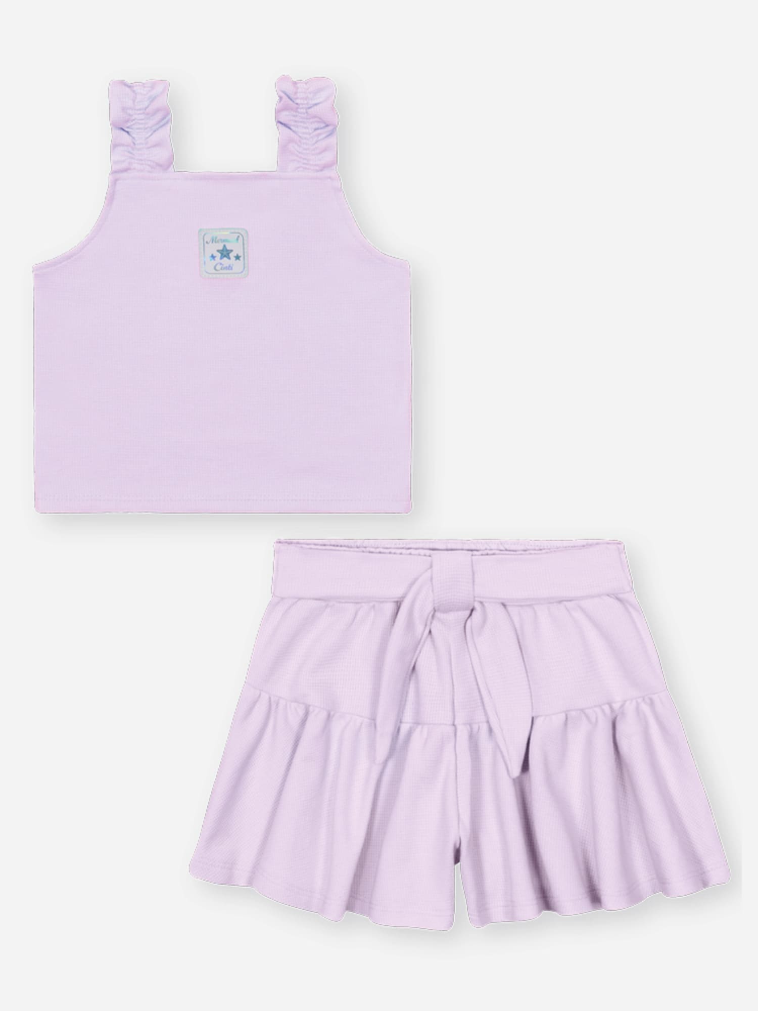Conjunto Infantil Cinti Verão com Shorts e Cropped Lilás