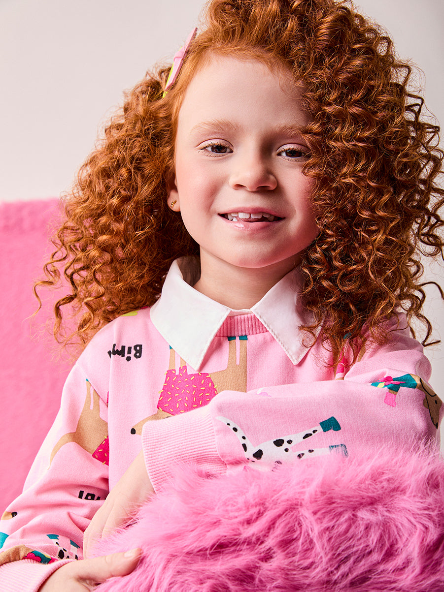 Vestido Infantil Bimbi Inverno Rosa Cachorrinho