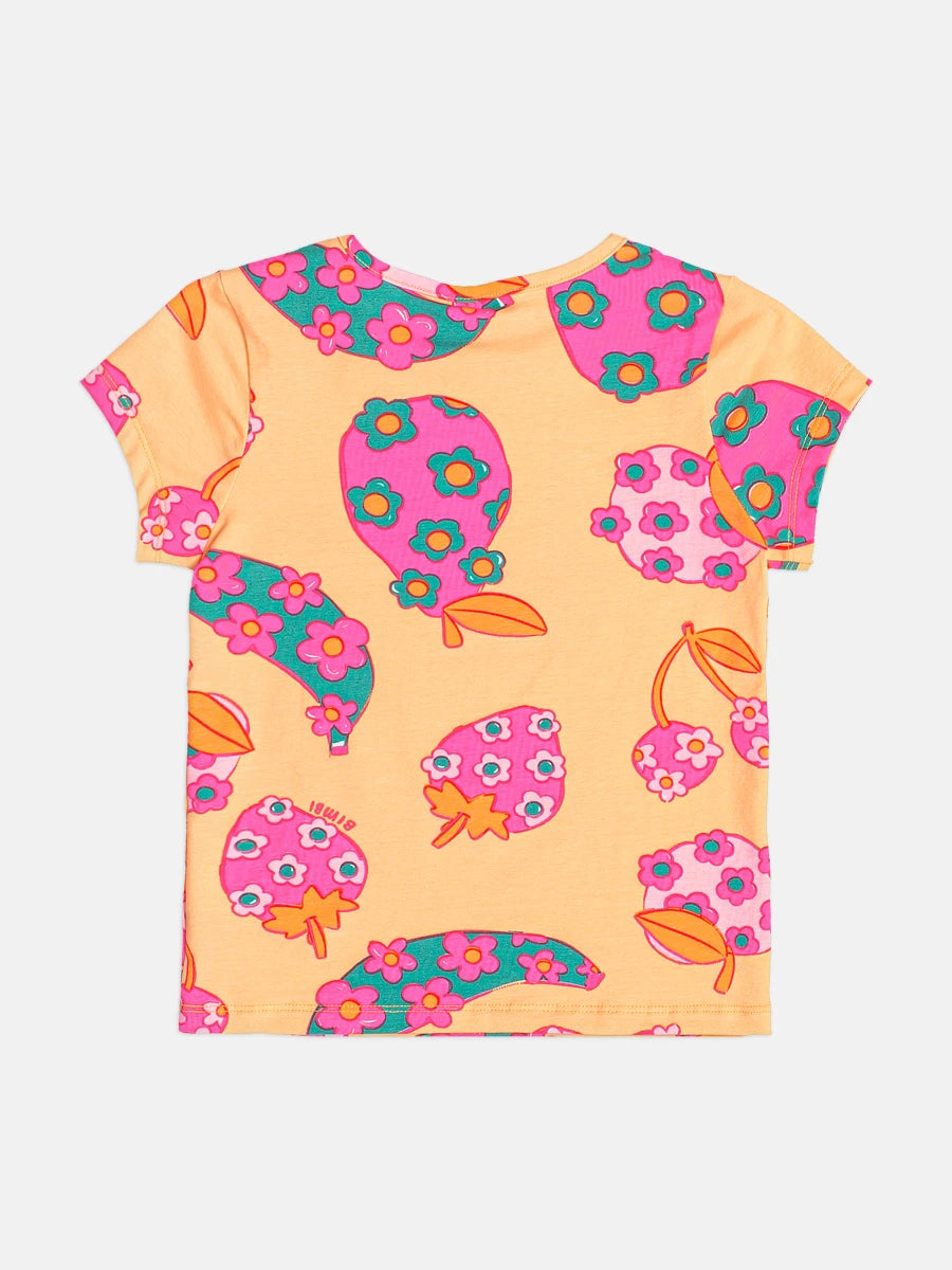 Blusa Infantil Menina Bimbi Laranja Frutinhas Floral