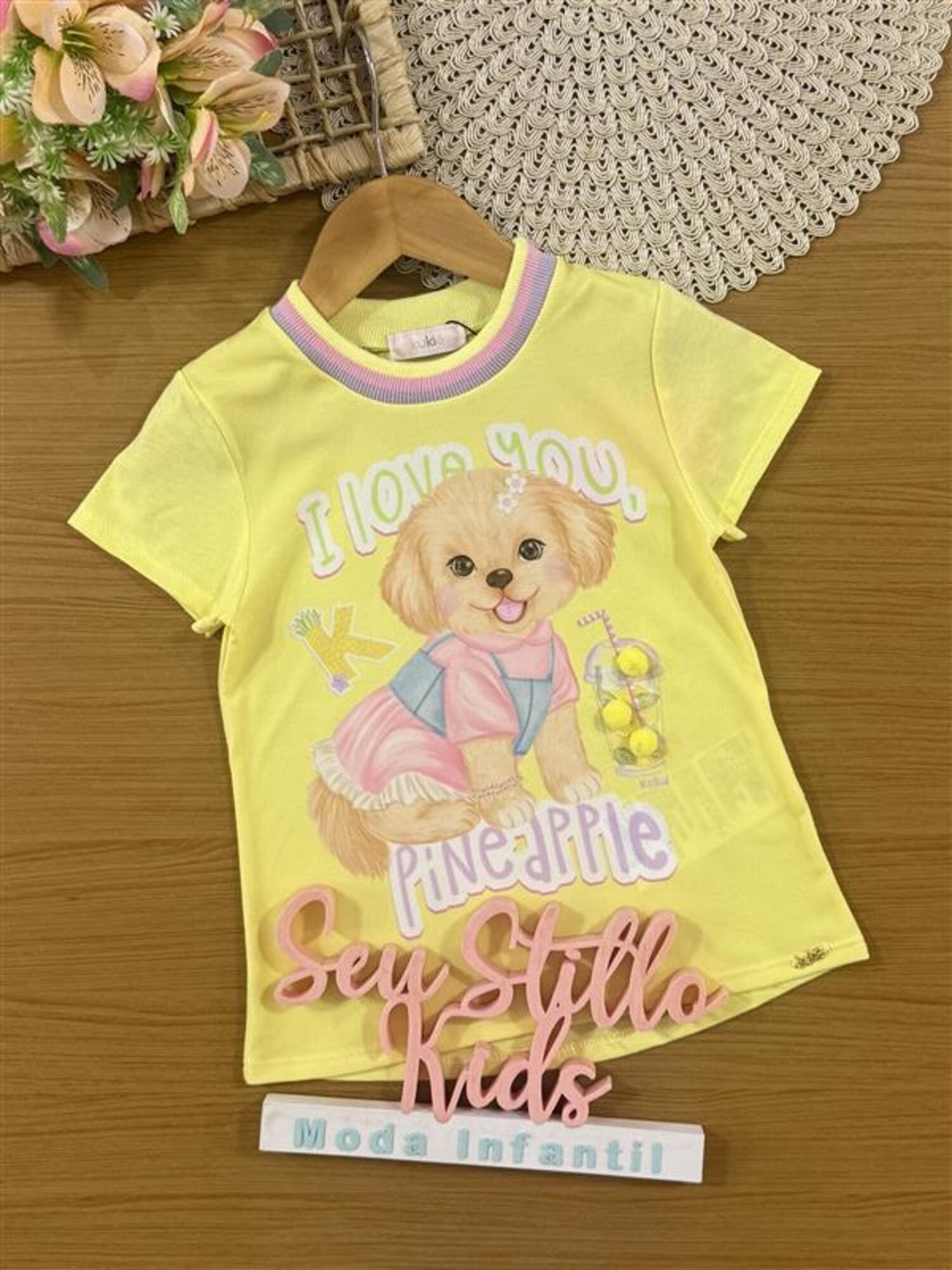 Blusa Infantil Kukiê Verão Amarela Cachorrinha