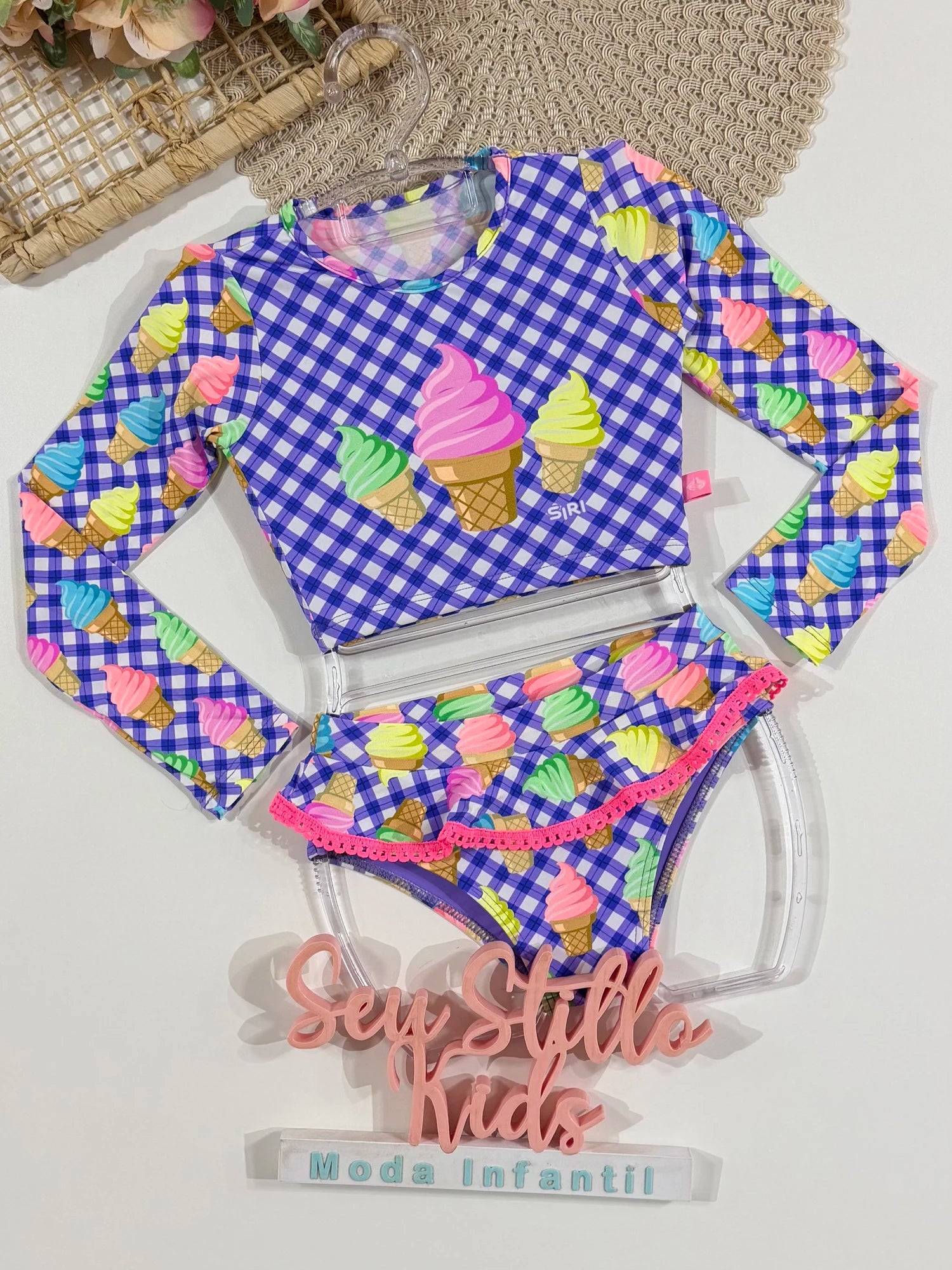 Biquíni Infantil Siri Kids Cropped Manga Longa Roxo Bianca Ice Cream 43109