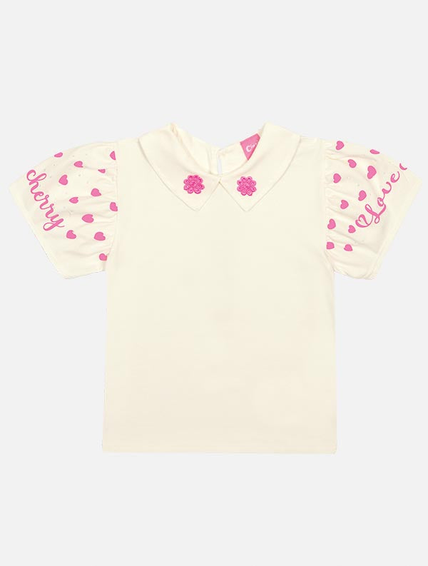 Conjunto Infantil Cinti Verão Shorts e Blusa Branca com Florzinha Rosa