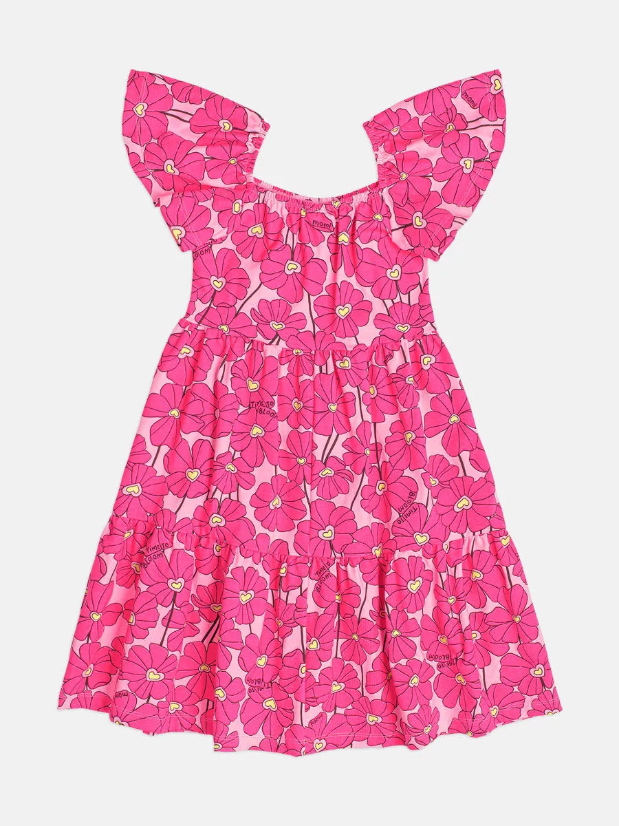 Vestido Infantil Momi com Flores Rosa Neon