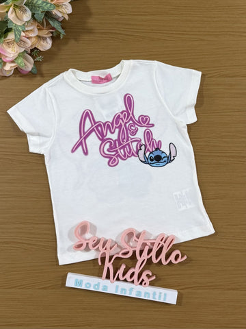 Blusa Infantil Momi Branca Angel e Stitch Disney