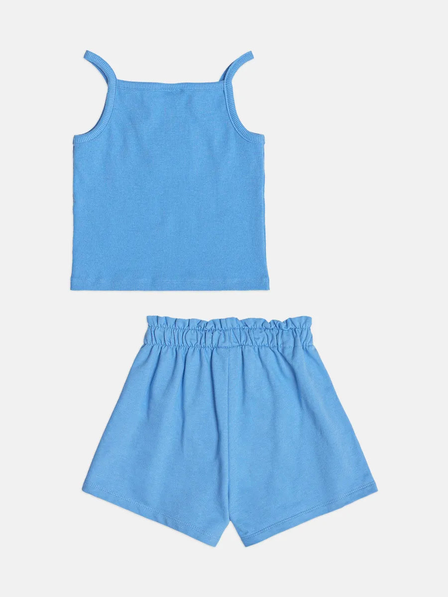 Conjunto Infantil Menina Bimbi Shorts e Blusa Azul Dog