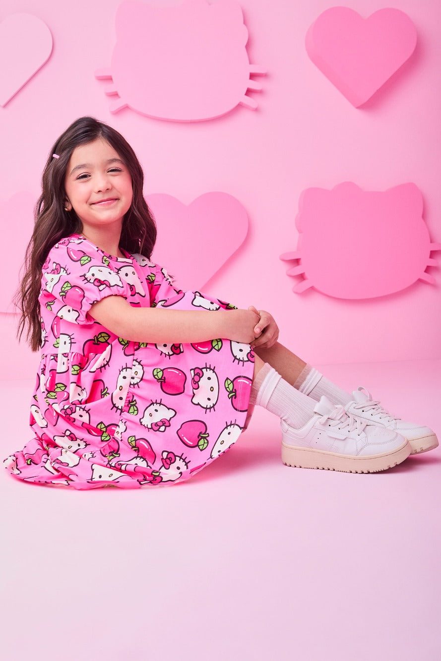 Vestido Infantil Momi Verão Rosa Hello Kitty
