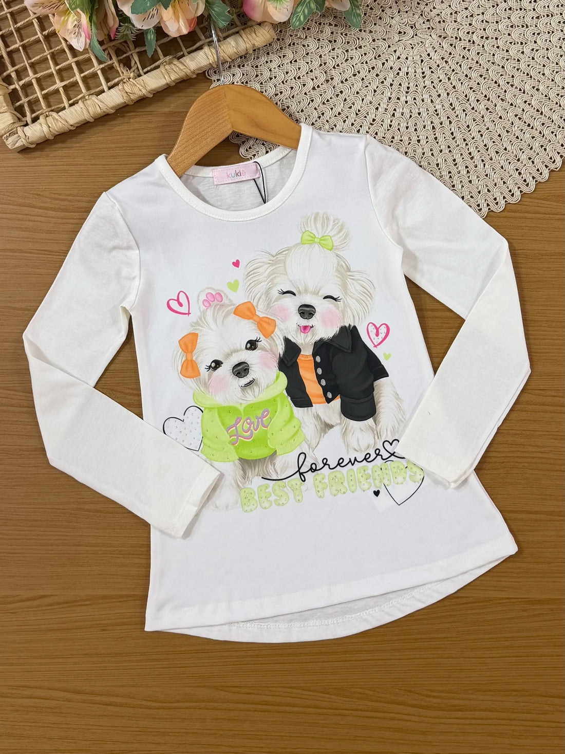 Conjunto Infantil Kukiê com Shorts Cinza e Blusa Cachorrinhas Best Friends