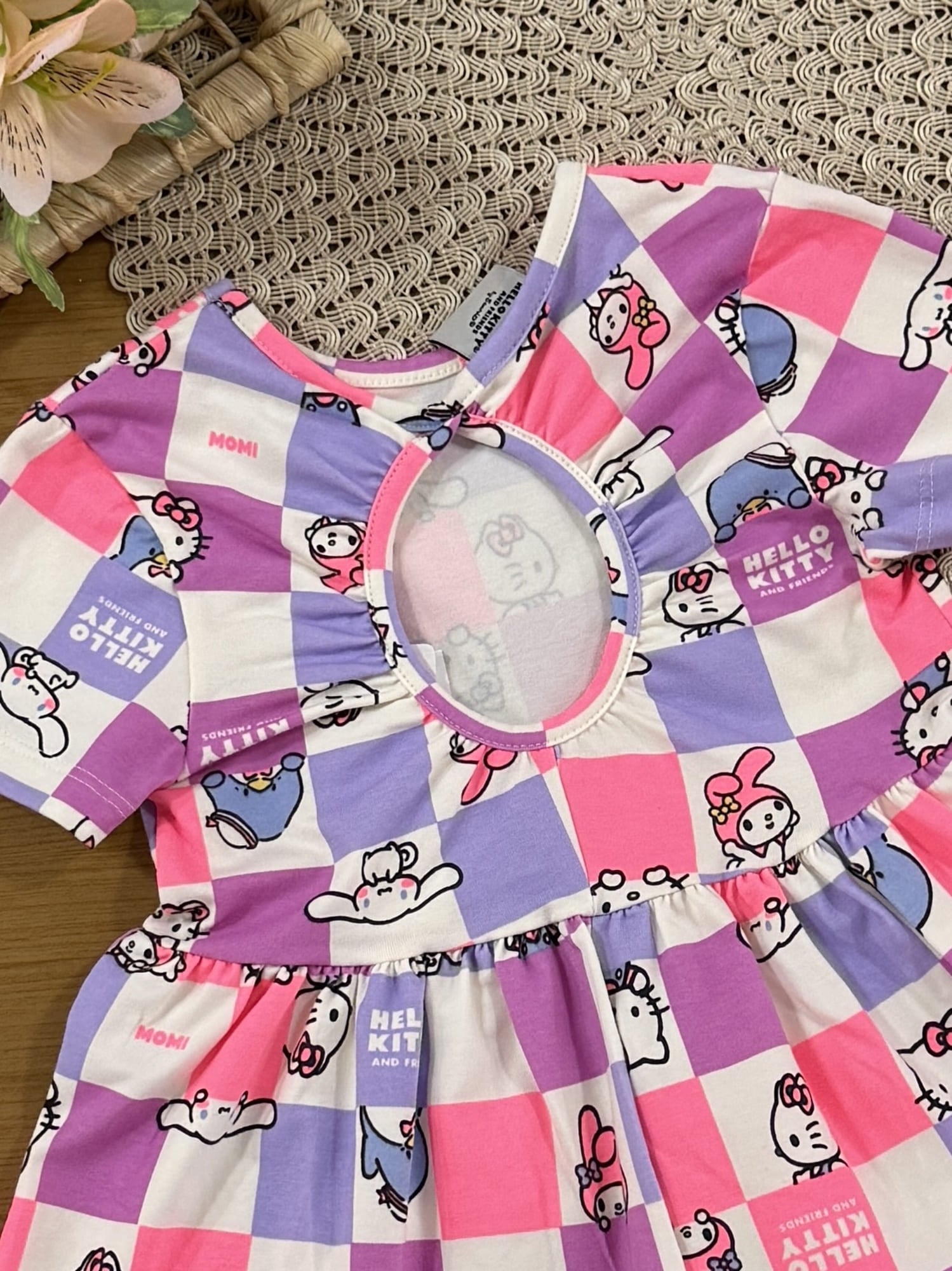 Vestido Infantil Momi Verão Xadrez Hello Kitty
