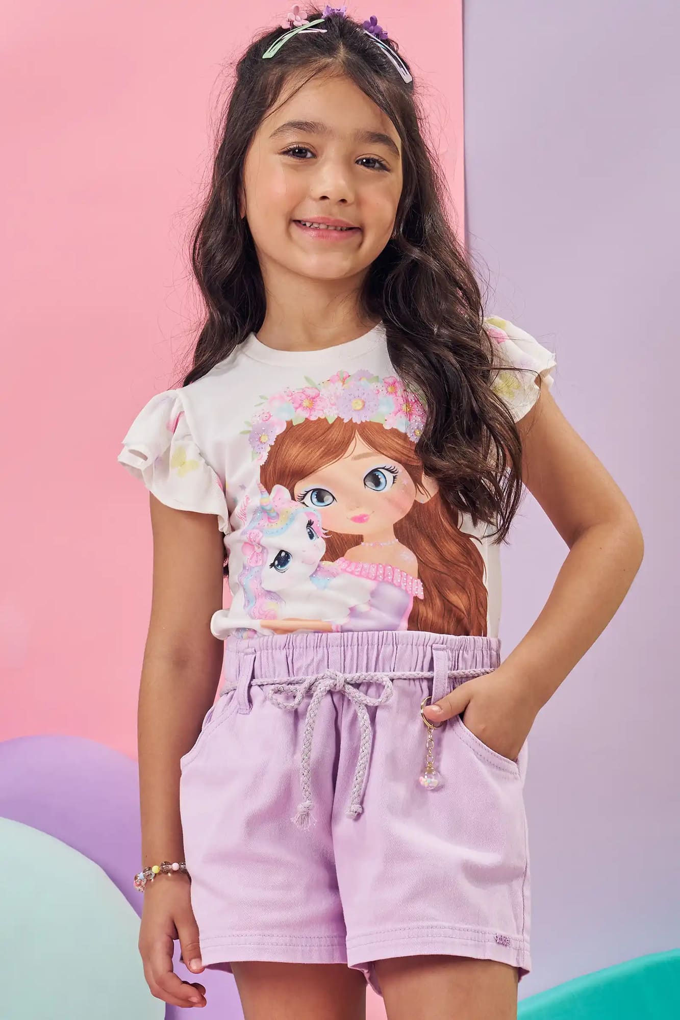 Blusa Infantil Kukiê Verão Branca Menina e Unicórnio