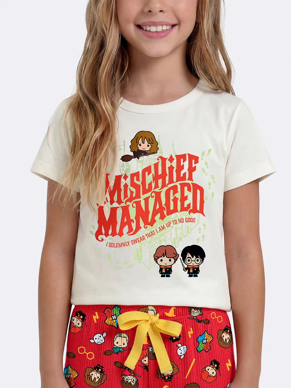 Pijama Infantil Menina Veggi com Shorts Vermelho e Blusa Harry Potter