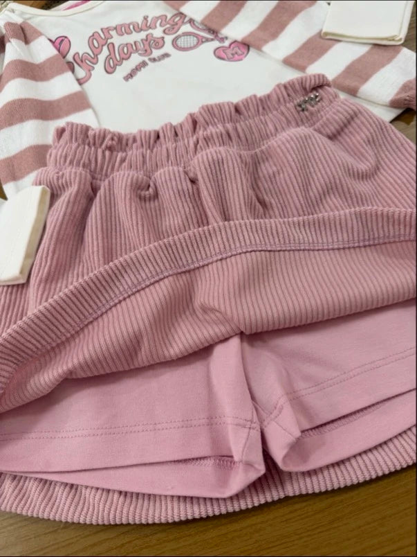 Conjunto Infantil Momi Inverno com Saia Rosa e Blusa Manga Longa Charming Days