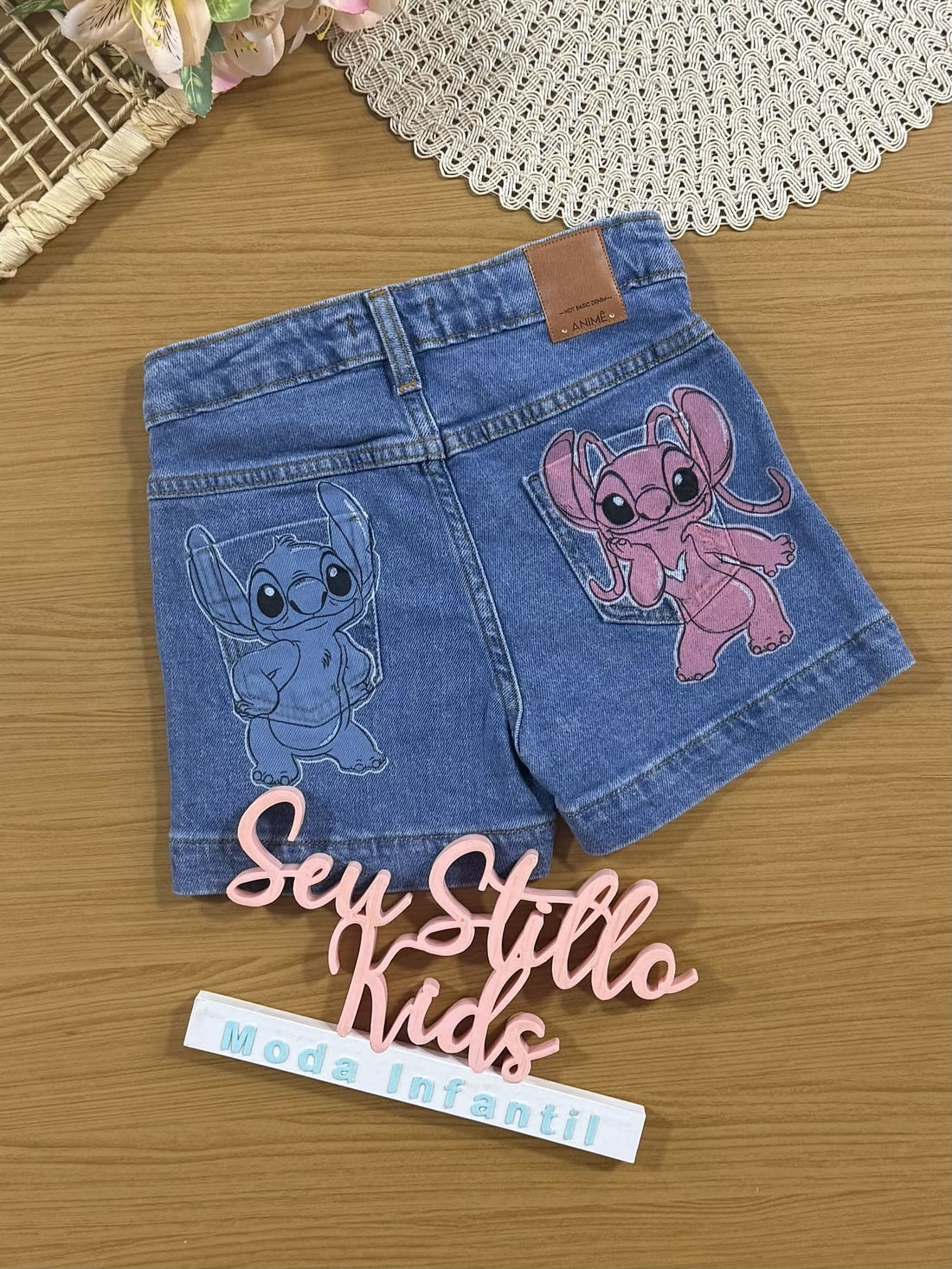 Shorts Infantil Animê Jeans Stitch Disney