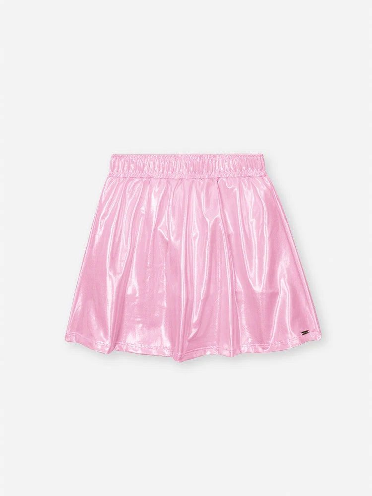 Conjunto Infantil Cinti Verão com Saia Rosa Holografica e Blusa Líder de Torcida