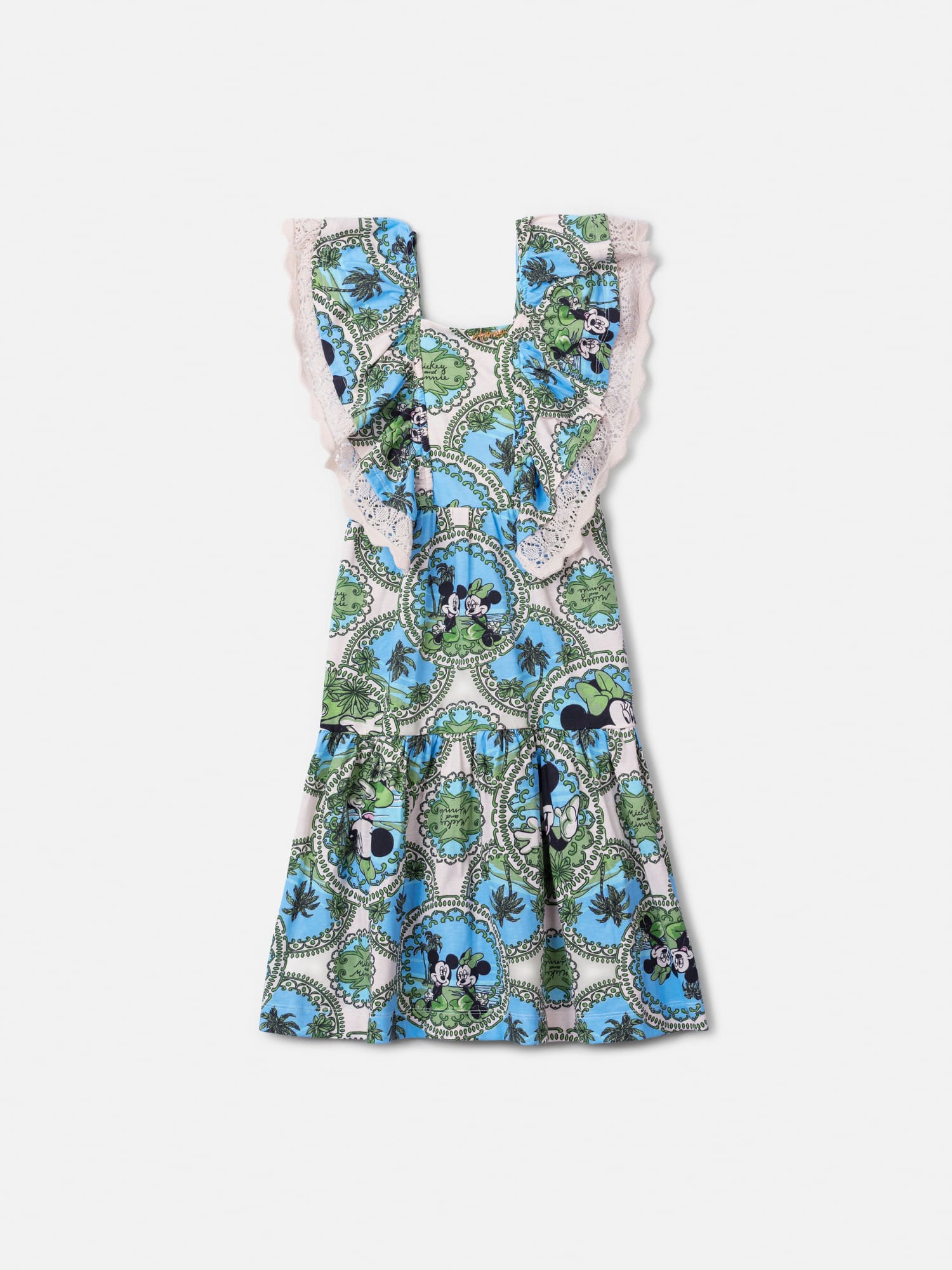 Vestido Infantil Animê Verão Estampado com Trico Minnie e Mickey Disney