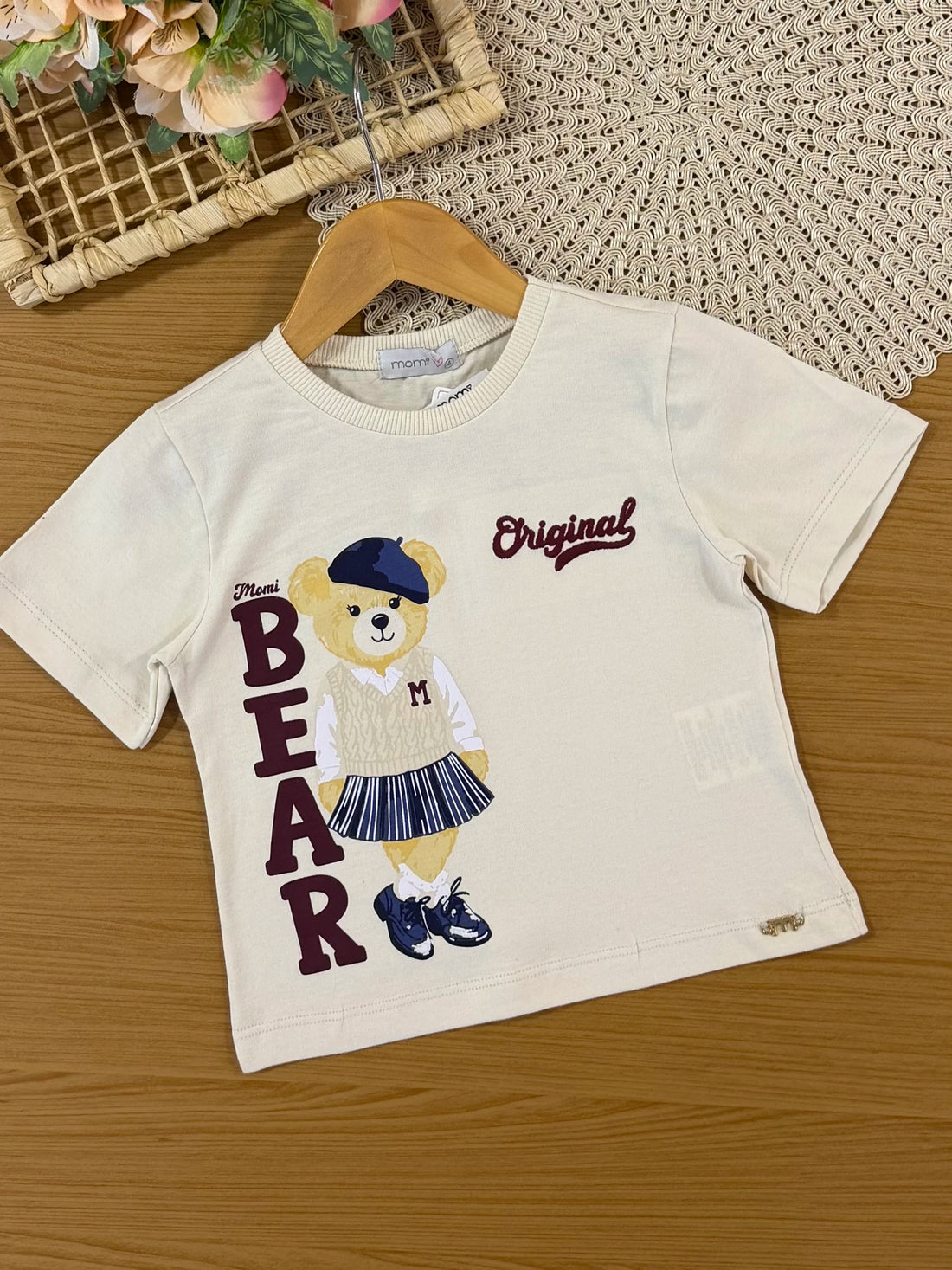 Conjunto Infantil Momi Inverno com Calça Vinho e Blusa Manga Curta Bear