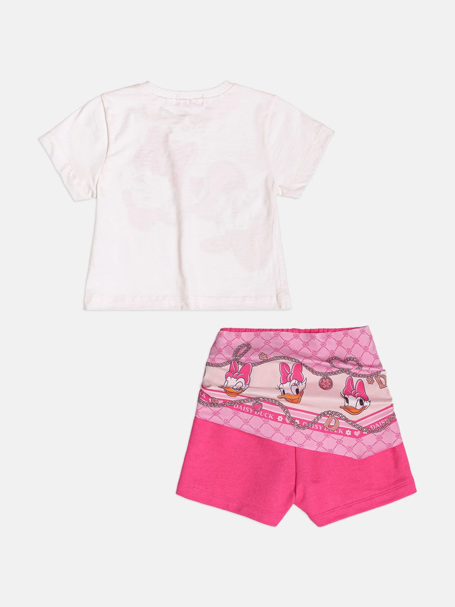 Conjunto Infantil Momi Inverni, Shorts com Lenço Rosa e Blusa Manga Curta Daisy e Donald Disney