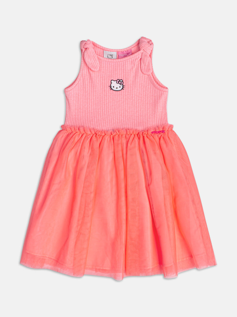 Vestido Infantil Momi Verão Rosa com Tule Hello Kitty