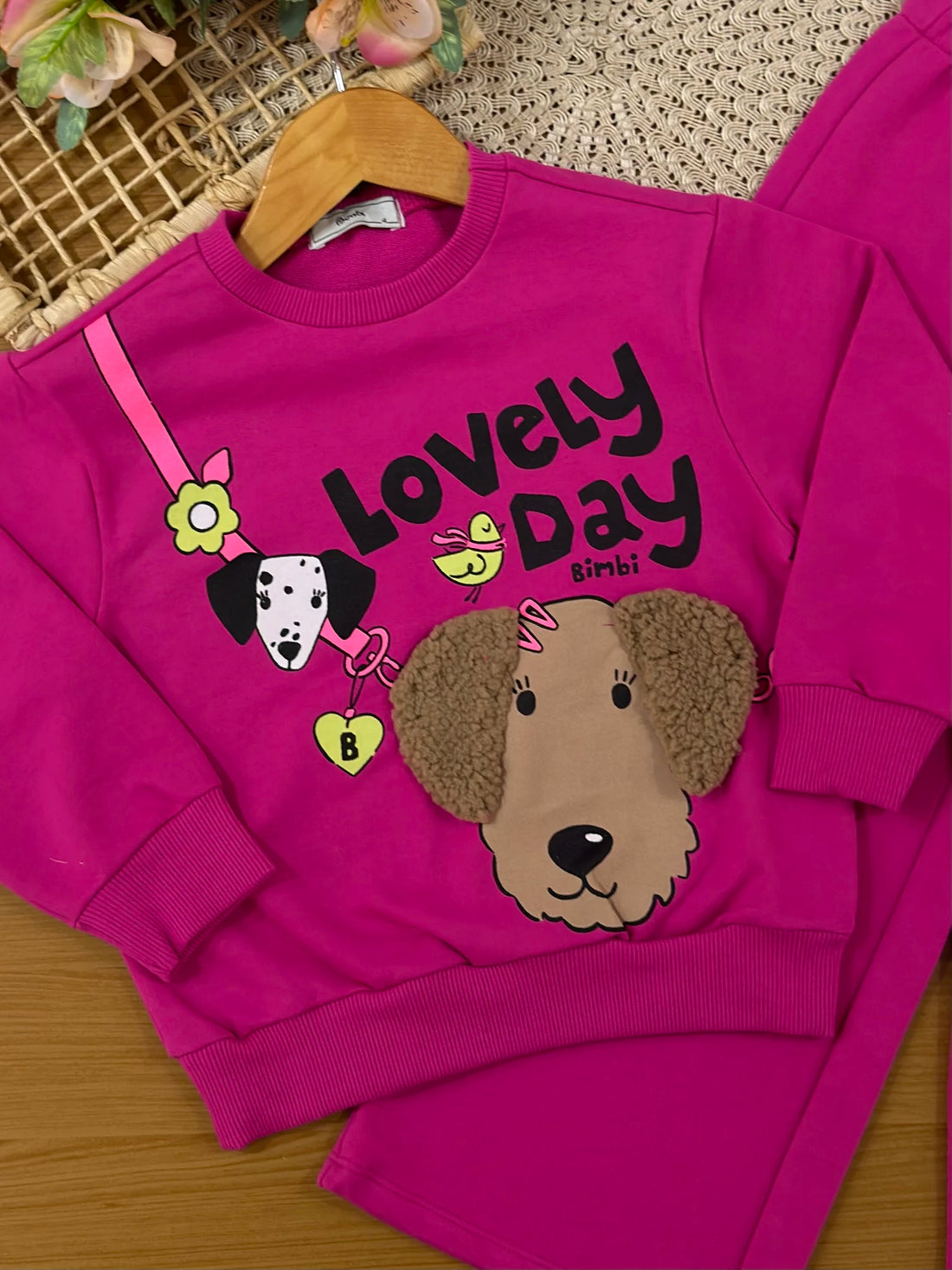 Conjunto Infantil Bimbi Inverno com Calça e Moletom sem Flanela Rosa Cachorro Lovely