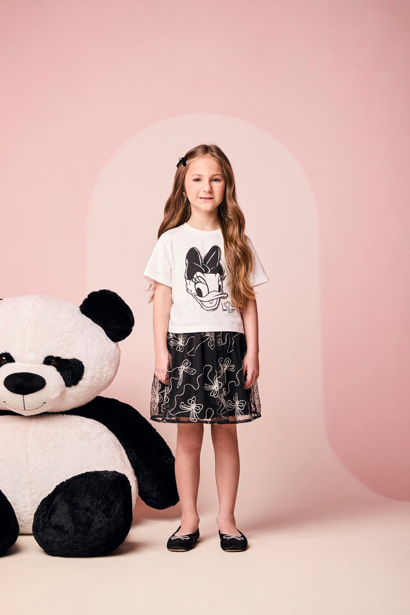 Conjunto Infantil Momi Inverno com Saia em Tule Preto e Blusa Manga Longa Daisy Love