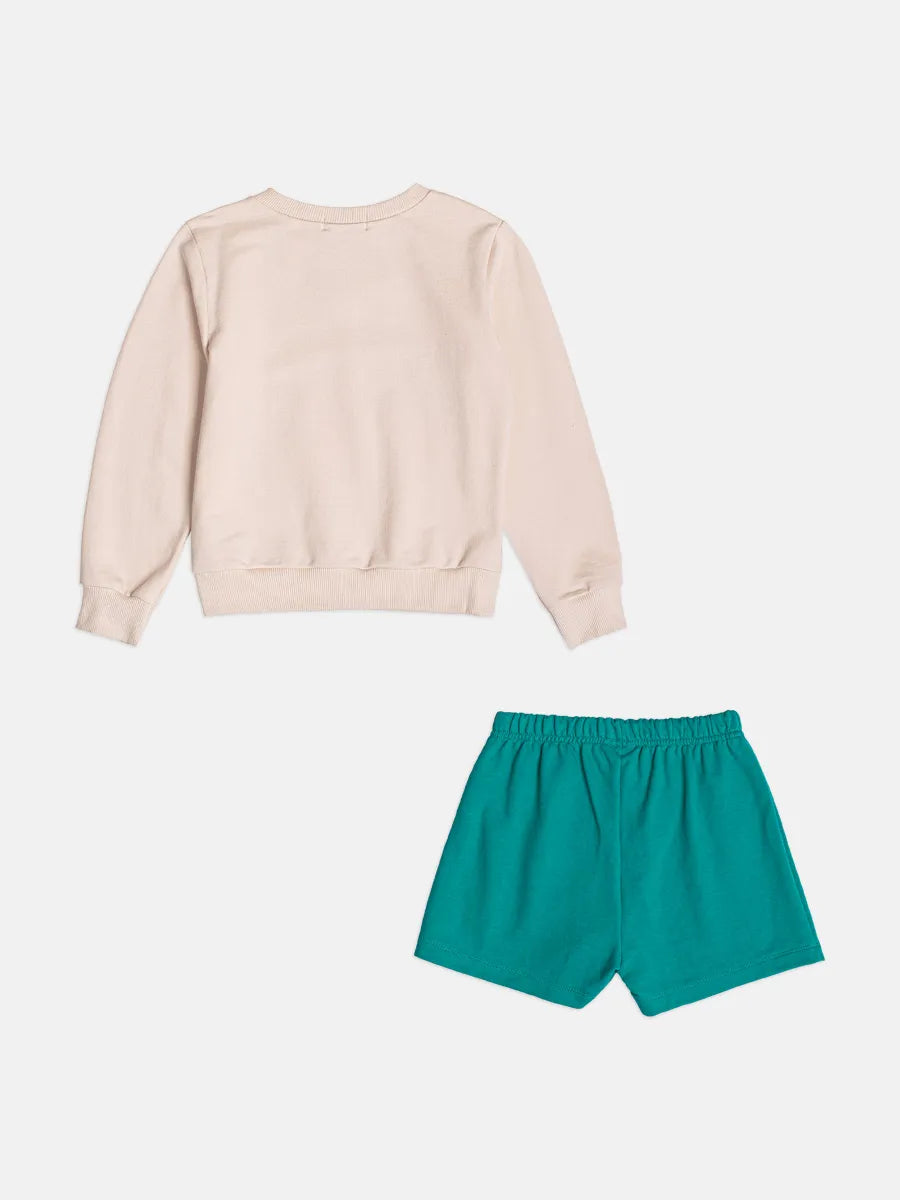 Conjunto Infantil Bimbi Inverno com Shorts Verde e Moletom Sem Flanela Bege Dog Love