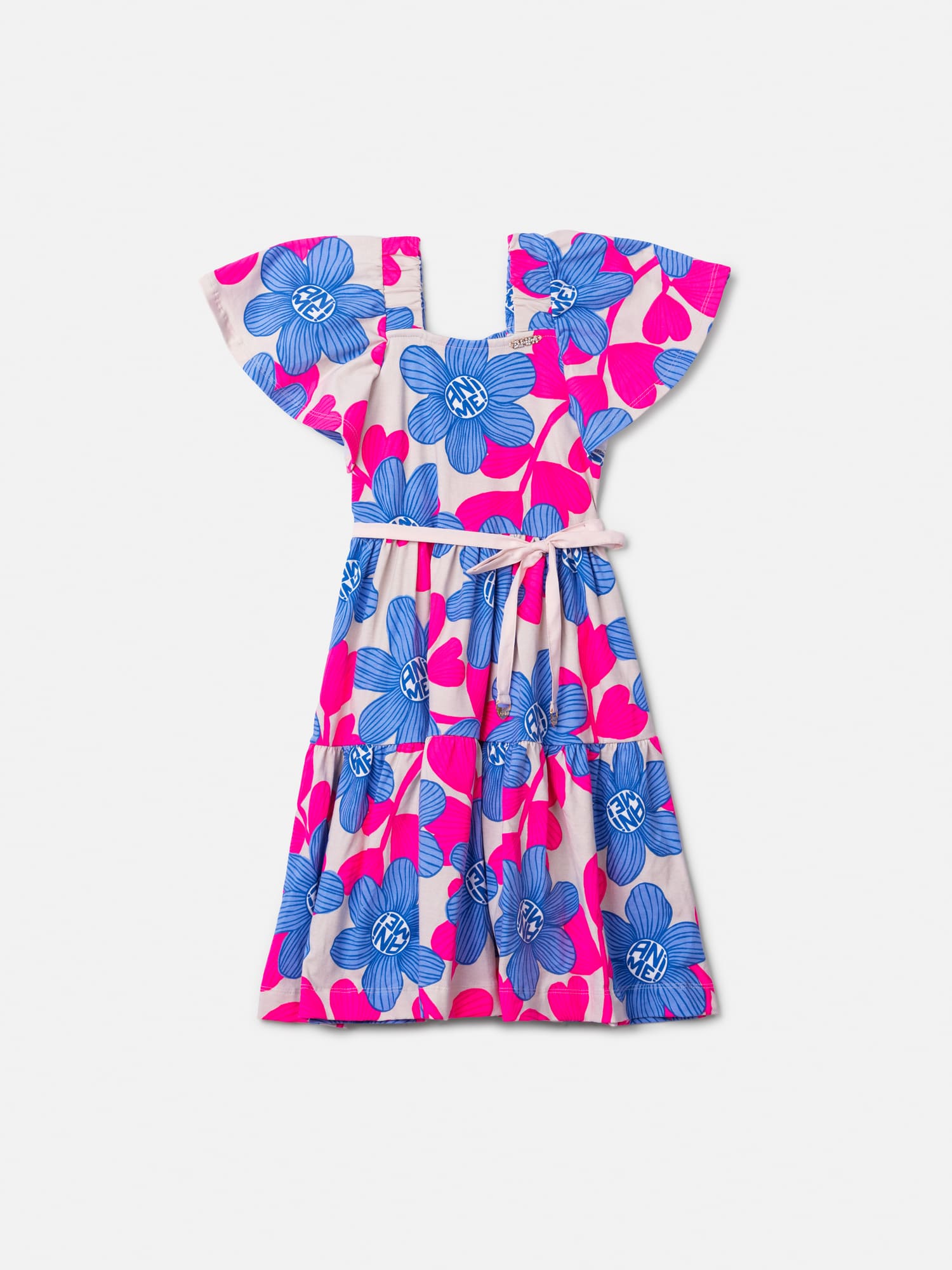 Vestido Infantil Animê Verão Bege Flores
