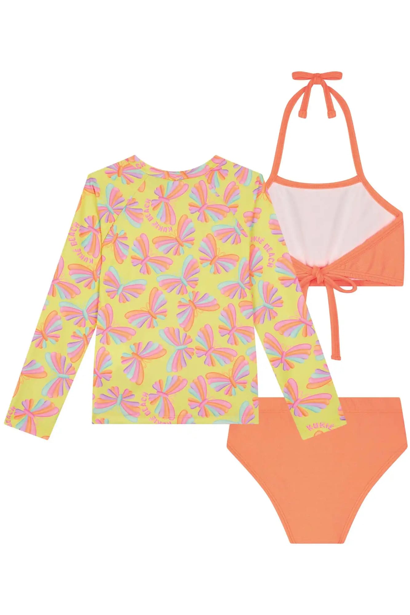 Biquíni Infantil Kukiê Verão Laranja com Blusa Manga Longa Borboleta Summer