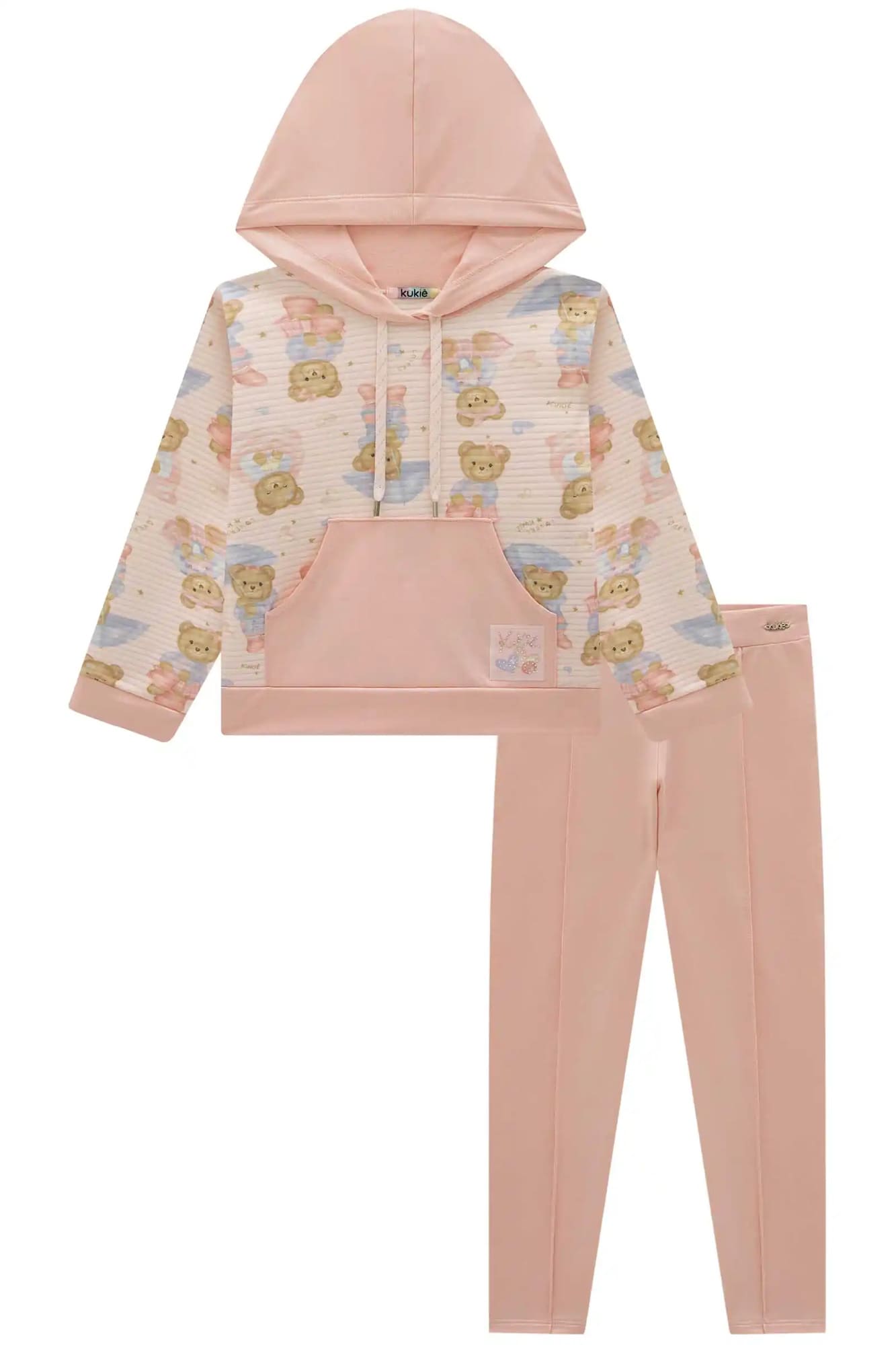 Conjunto Infantil Kukiê Inverno com Calça Legging e Casaco Rosa Ursinhas