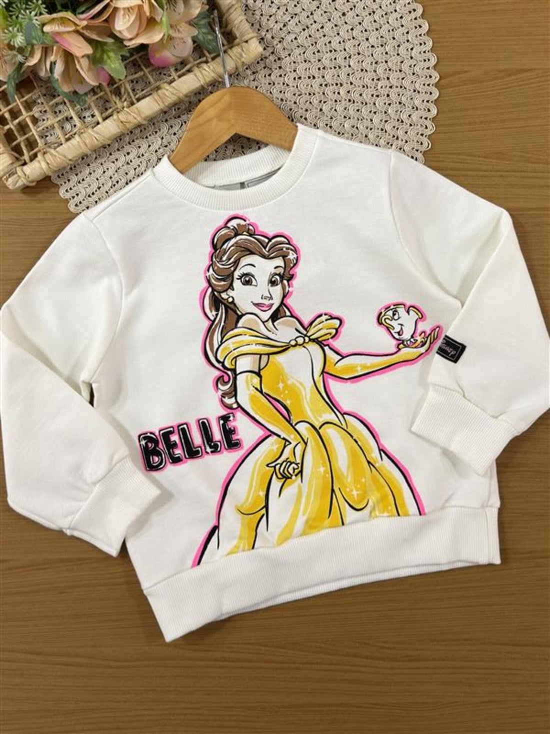 Conjunto Infantil Bimbi Inverno com Calça Legging Preta e Moletom sem Flanela Princesa Bela Disney