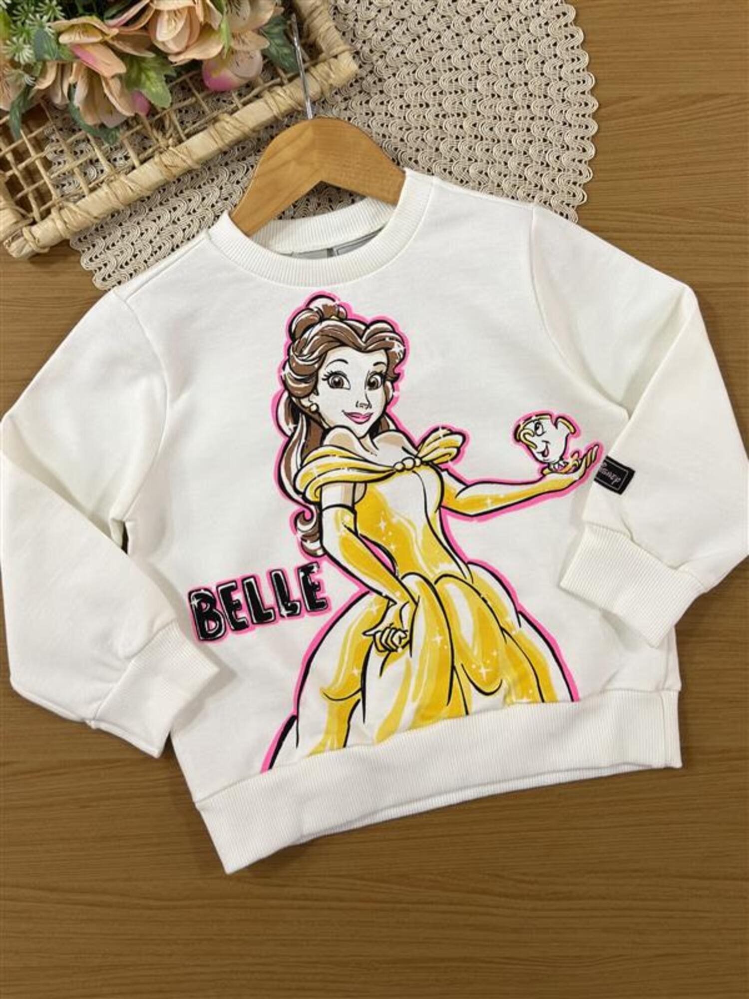 Conjunto Infantil Bimbi Inverno com Calça Legging Preta e Moletom sem Flanela Princesa Bela Disney