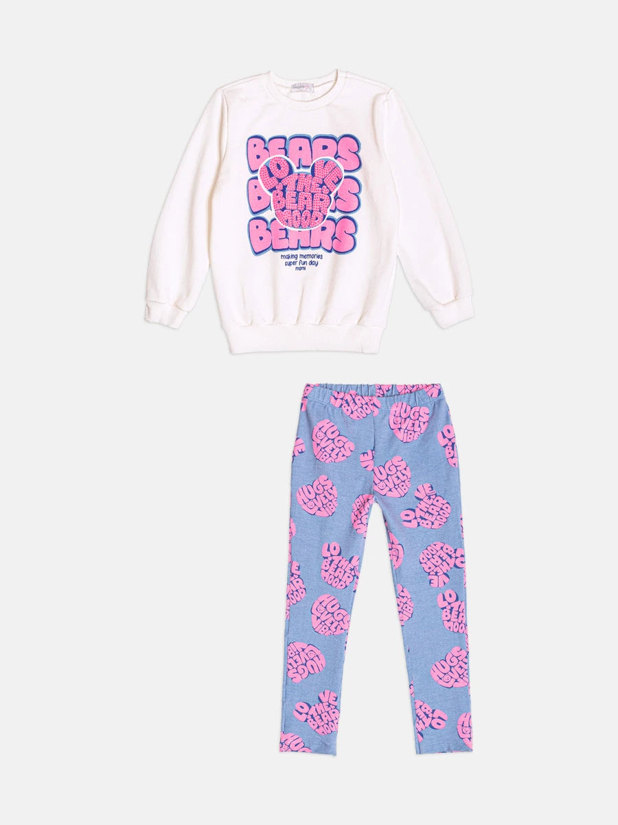 Conjunto Infantil Momi Inverno com Calça Legging Azul e Moletom sem Flanela Bears