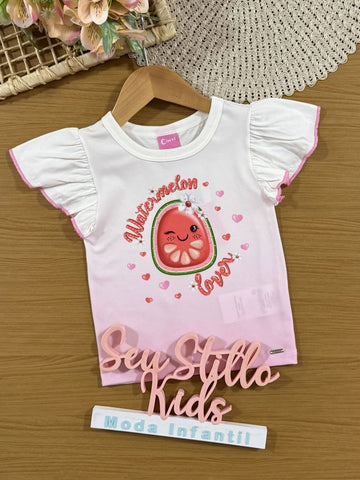 Blusa Infantil Cinti Verão Branca Melancia com Strass