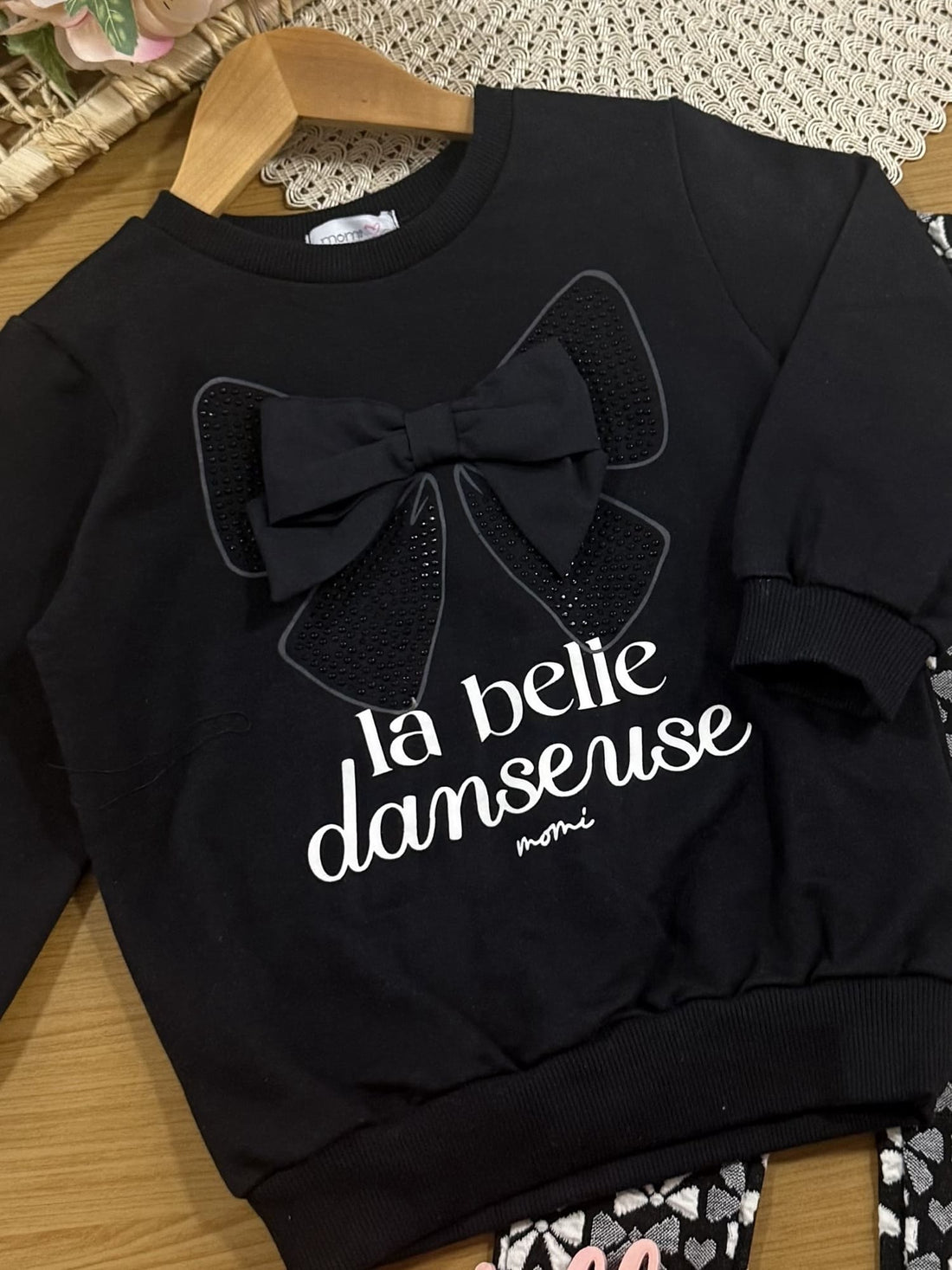 Conjunto Infantil Momi Inverno com Calça e Moletom sem Flanela Preto Lacinho