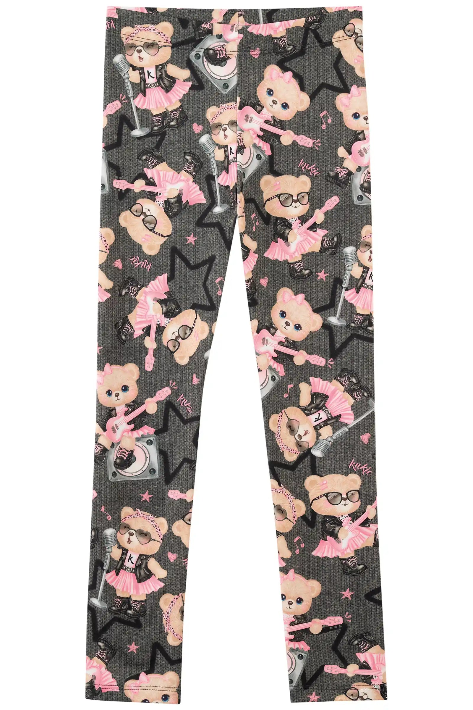 Calça Legging Infantil Inverno Térmica Cinza Ursinha Roqueira