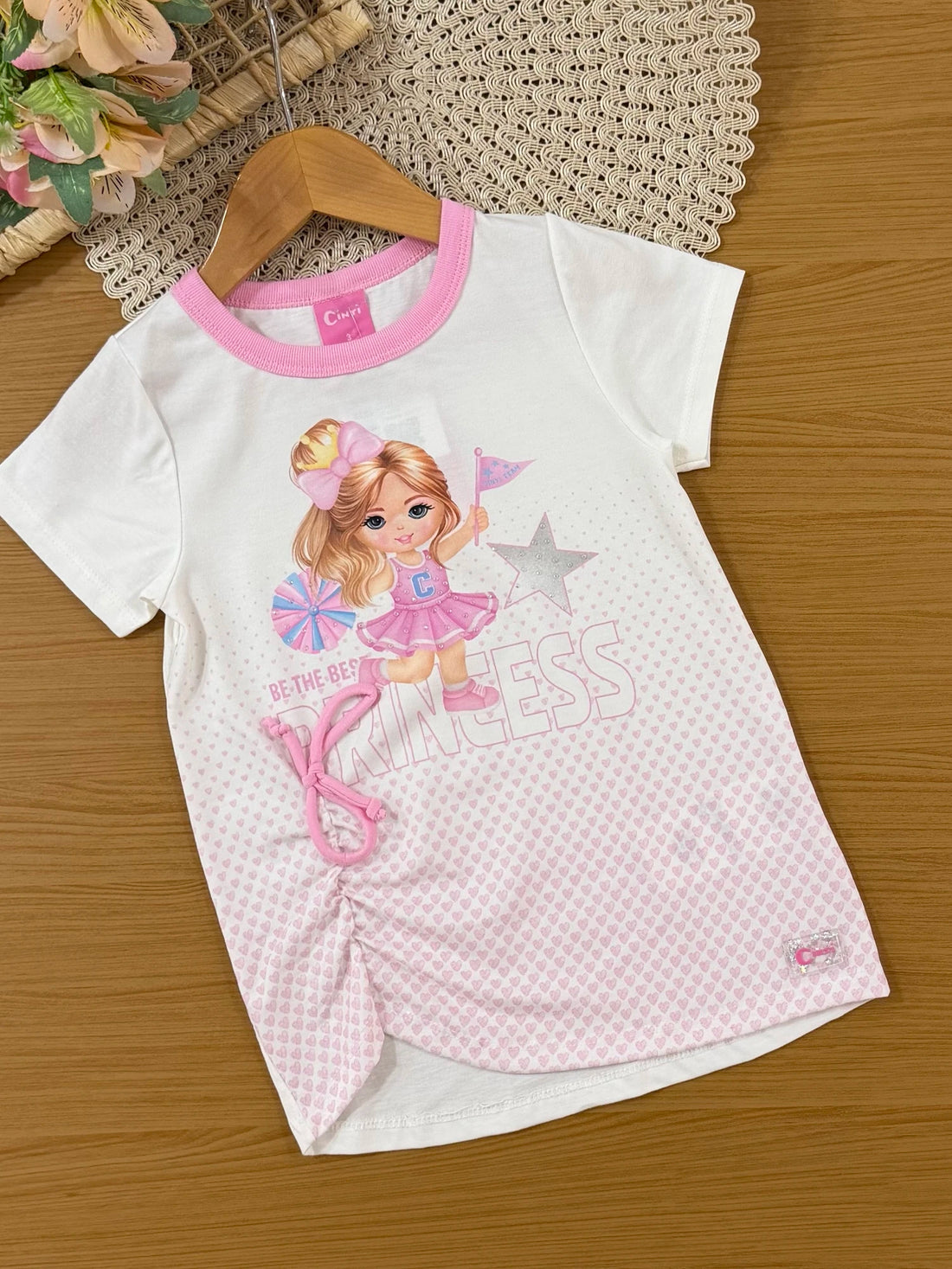 Conjunto Infantil Cinti Verão com Calça Legging Cinza Holografico e Blusa Lider de Torcida