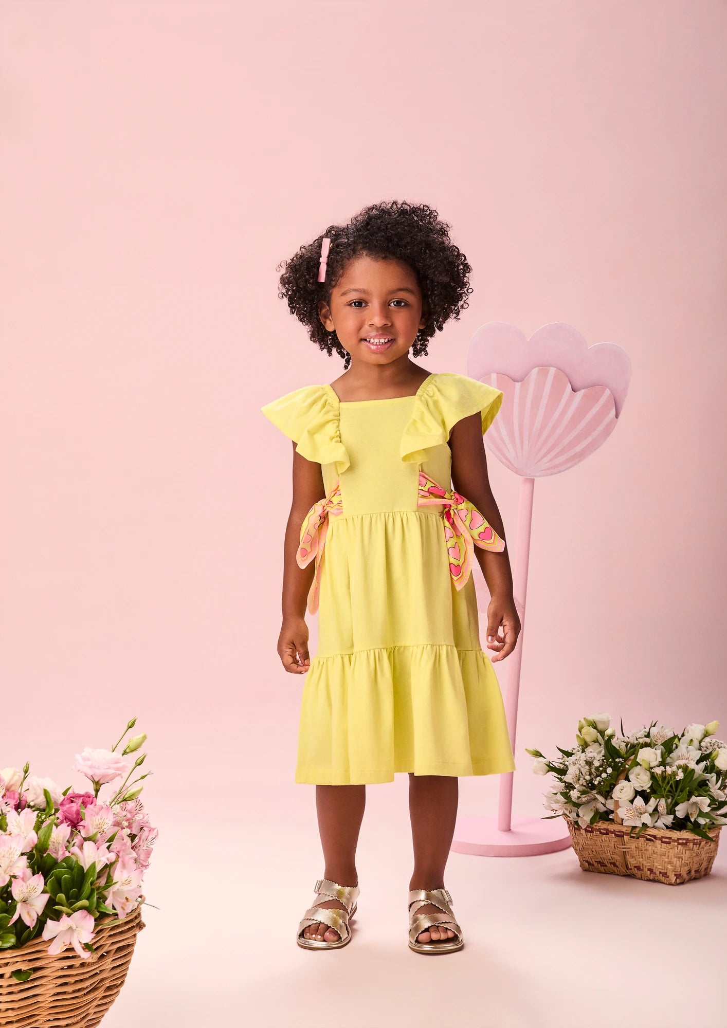 Vestido Infantil Momi Amarelo com Lacinho Corções