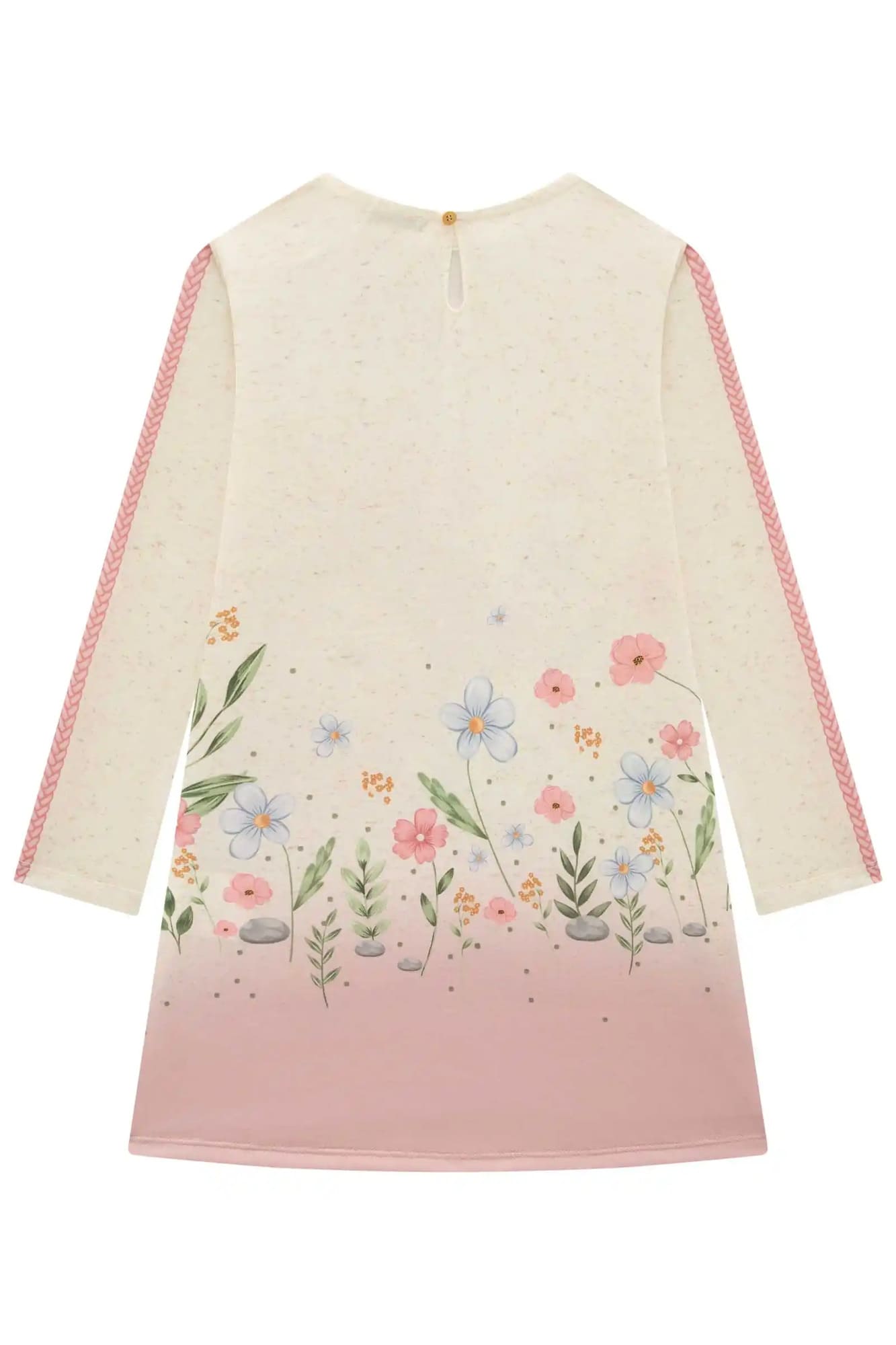 Vestido Infantil Kukiê Alecrim Inverno Off White Lhama com Bolsinha