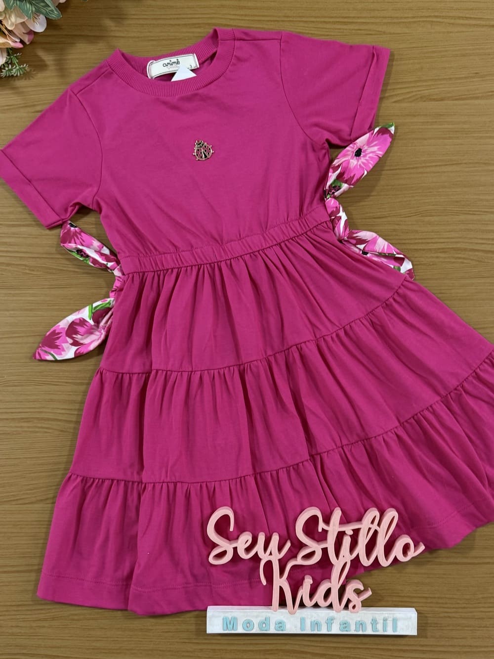 Vestido Infantil Animê Verão Rosa Joaninha