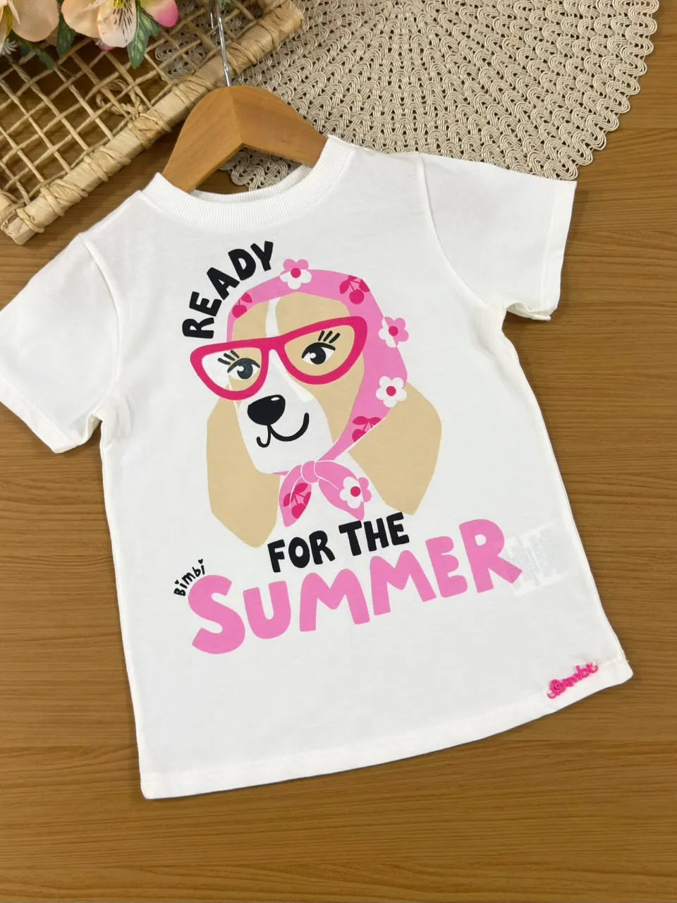Conjunto Infantil Menina Bimbi Shorts Ciclista Rosa e Blusa Cachorrinha