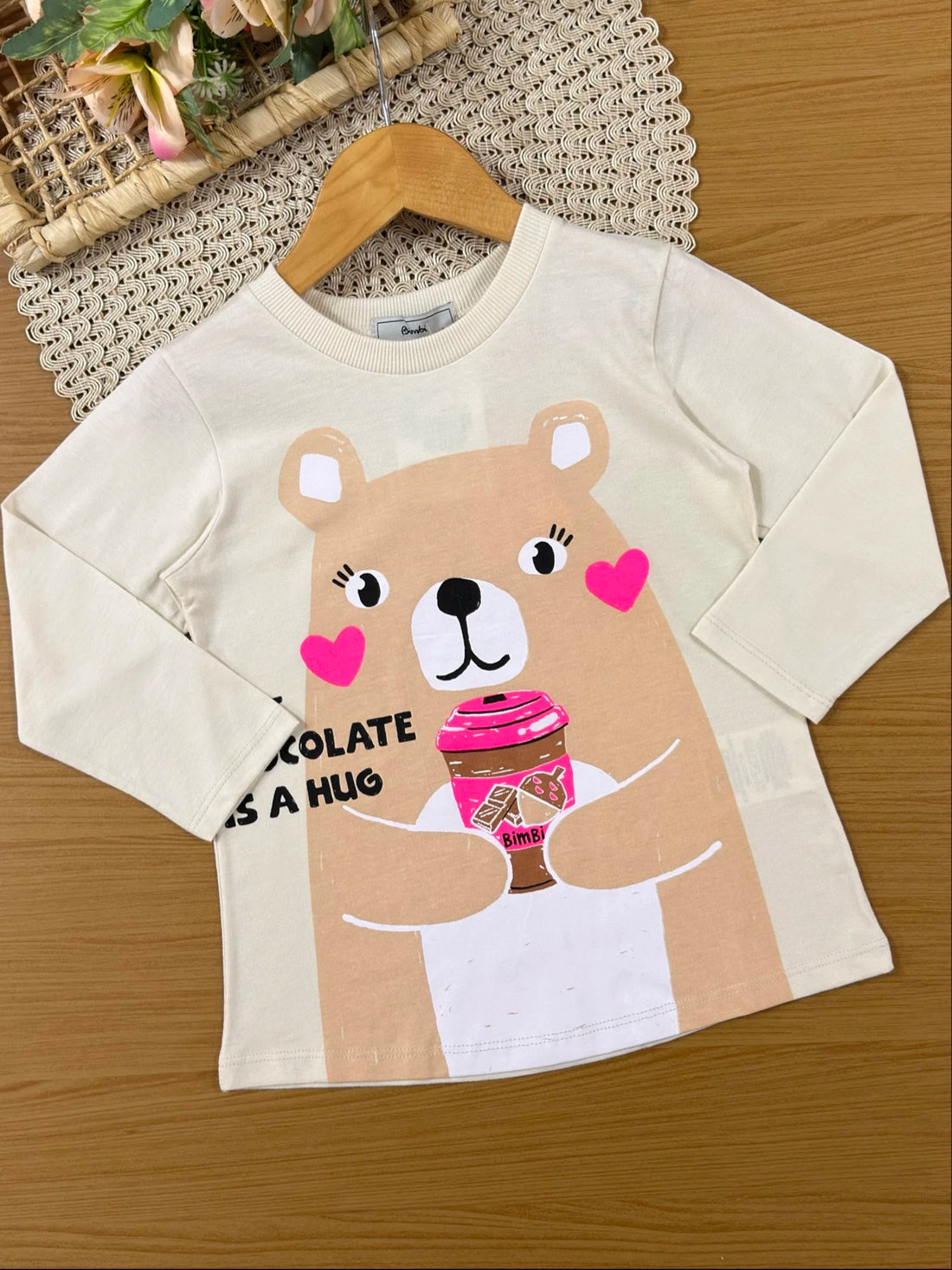 Conjunto Infantil Bimbi Inveno com Calça Legging Rosa e Blusa Manga Longa Ursinho