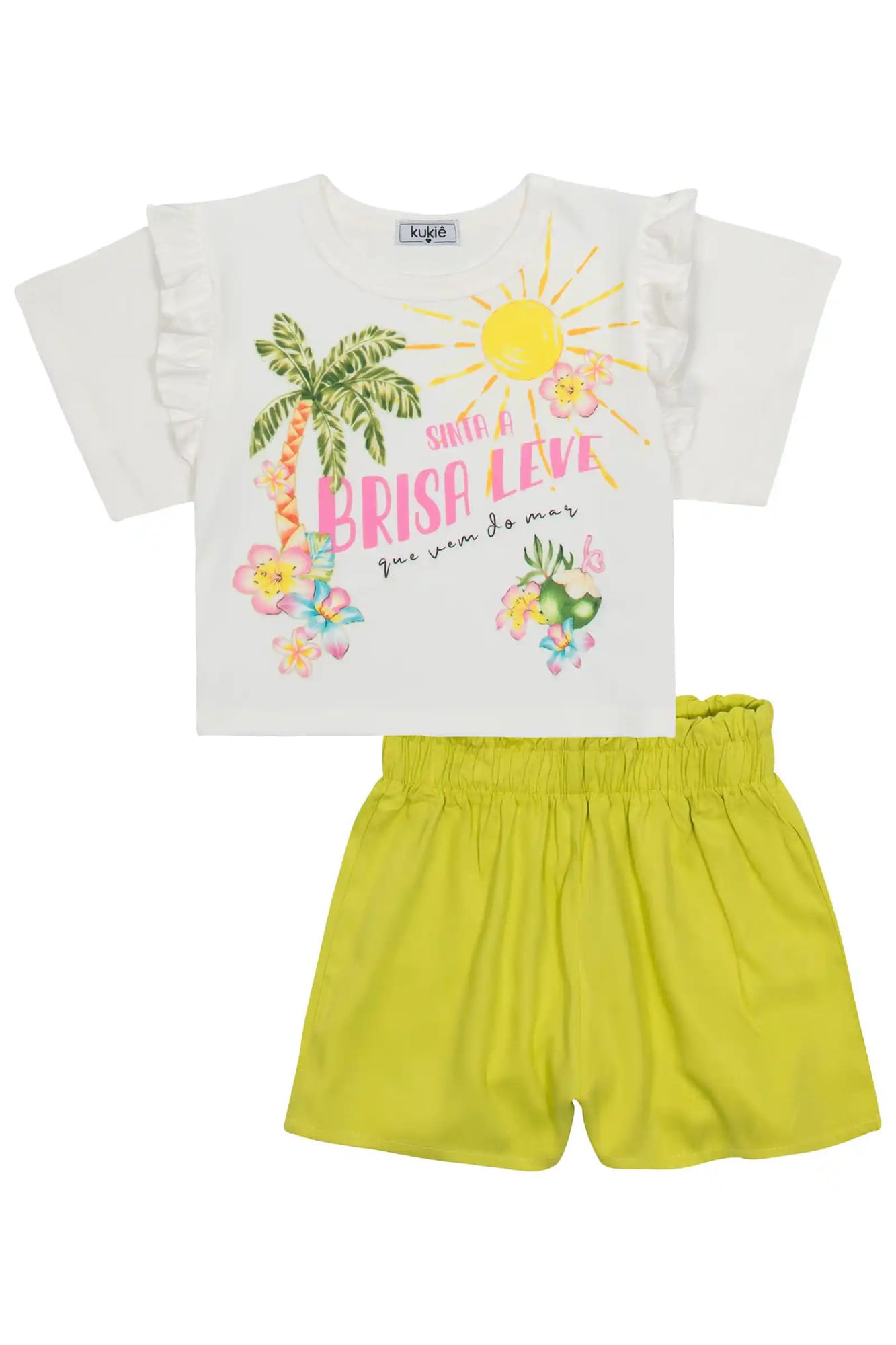Conjunto Infantil Kukiê com Shorts Verde e Blusa Manga Curta Praia