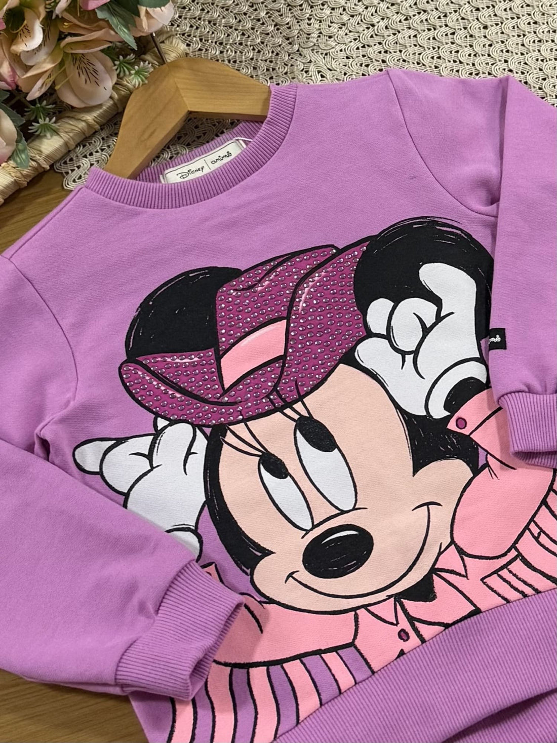 Conjunto Infantil Animê Inverno com Calça Preta e Casaco Lilás Minnie Country Disney