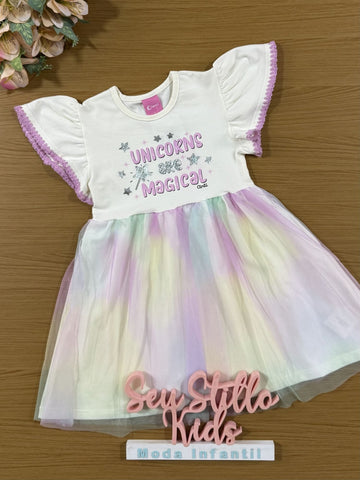 Vestido Infantil Cinti Inverno Tule Arco íris