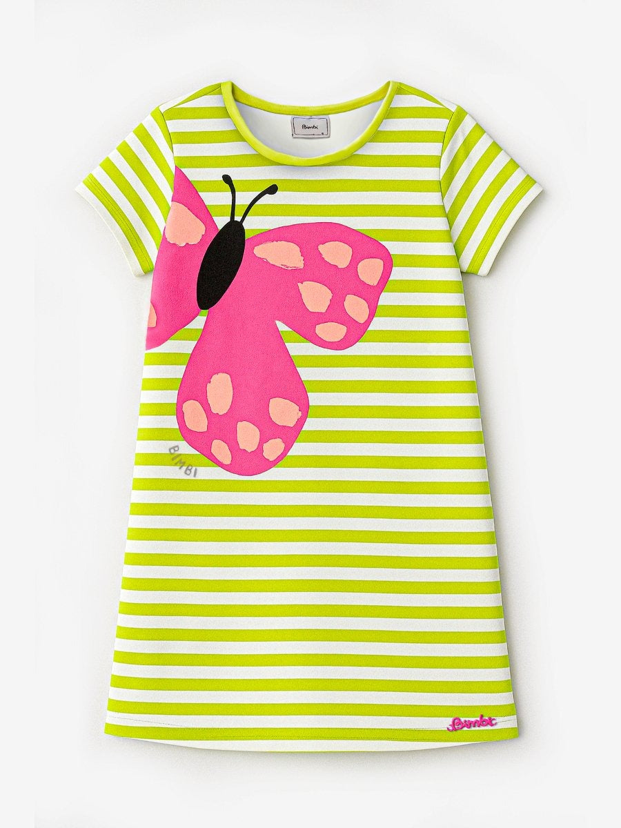 Vestido Infantil Bimbi Verão Verde Listrado Borboletinha