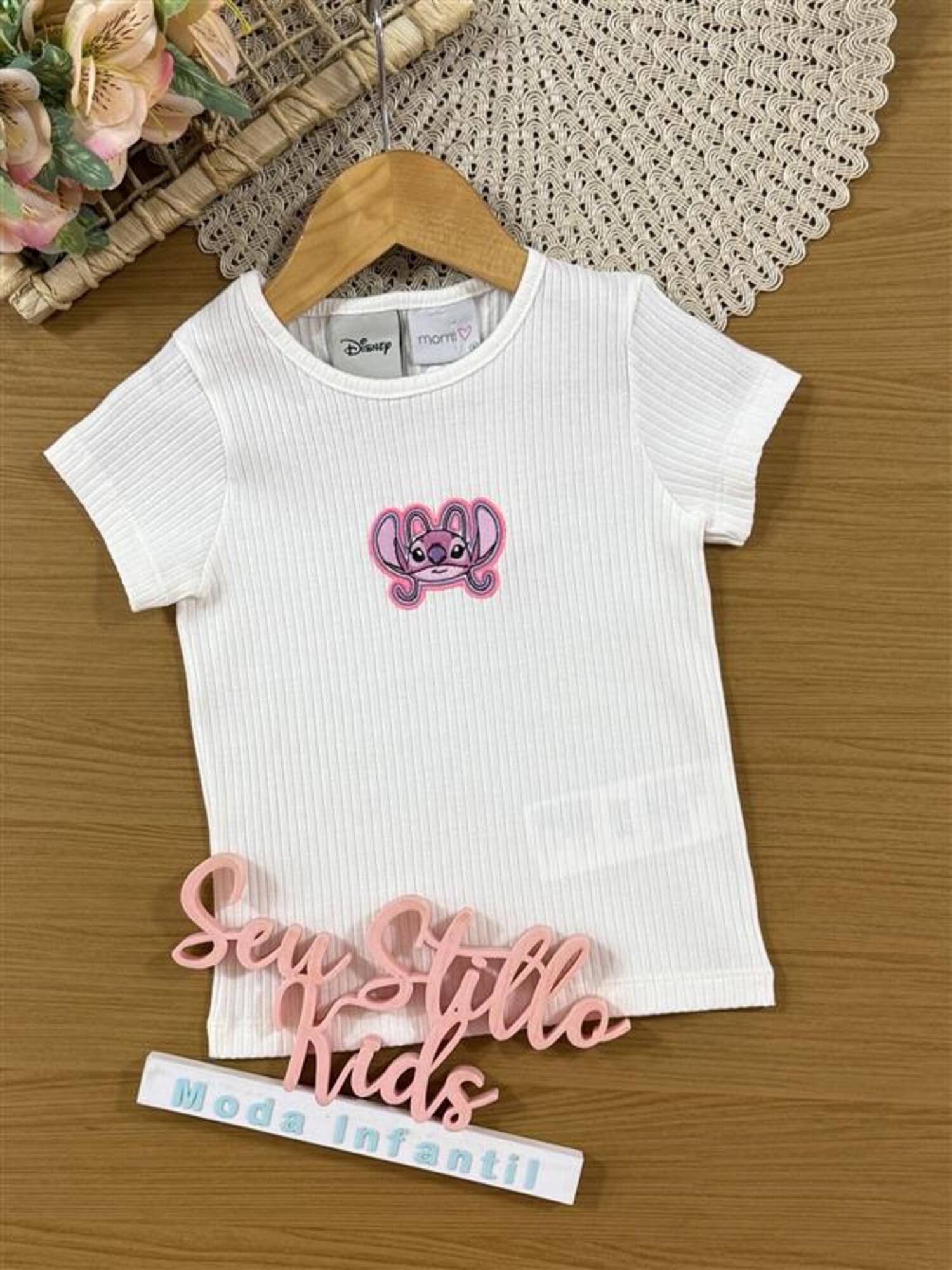 Blusa Infantil Momi Verão Branca Stitch Disney
