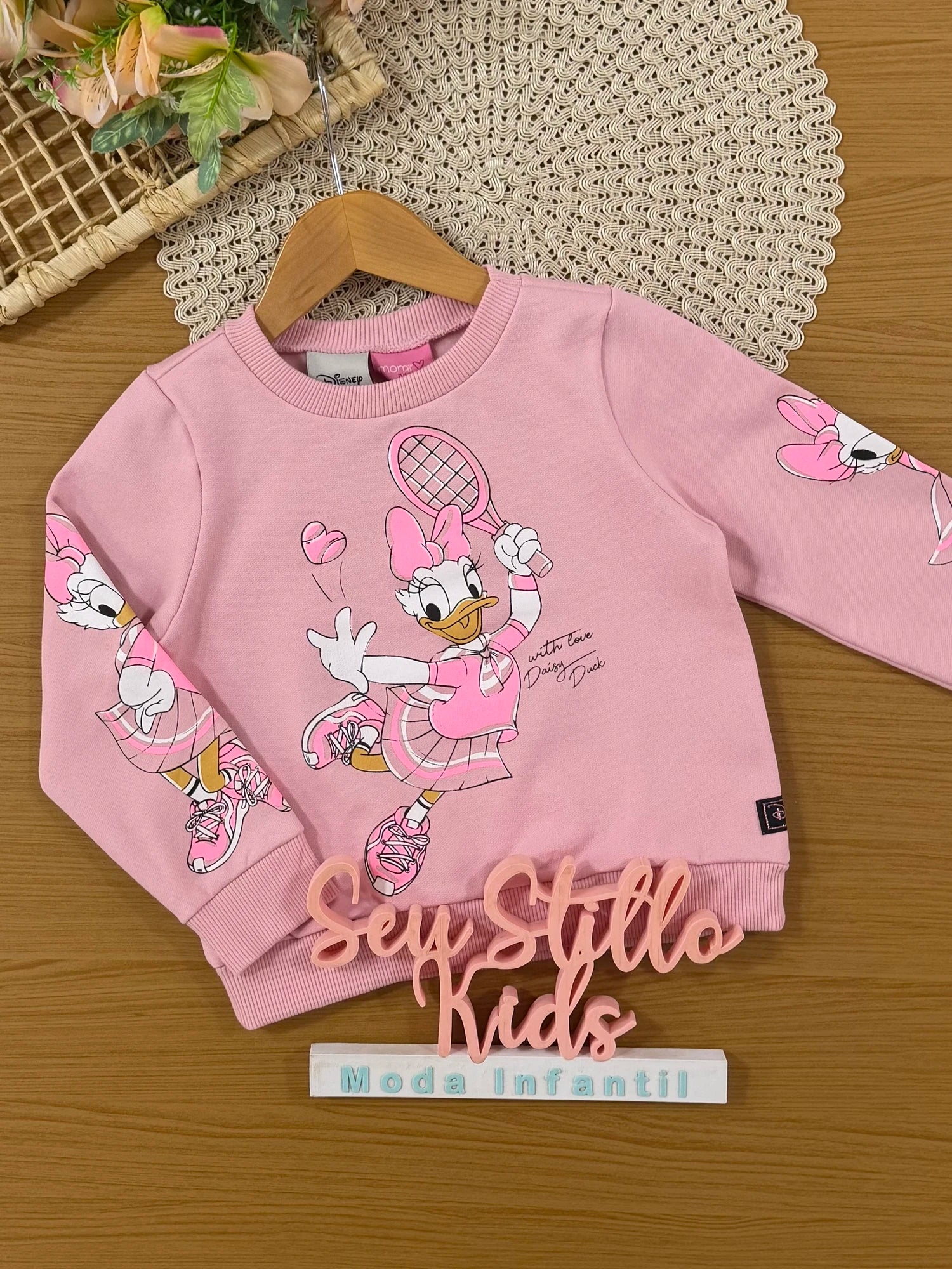 Moletom Infantil Momi Inverno Flanelado Rosa Daisy Tênista