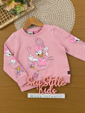 Moletom Infantil Momi Inverno Flanelado Rosa Daisy Tênista