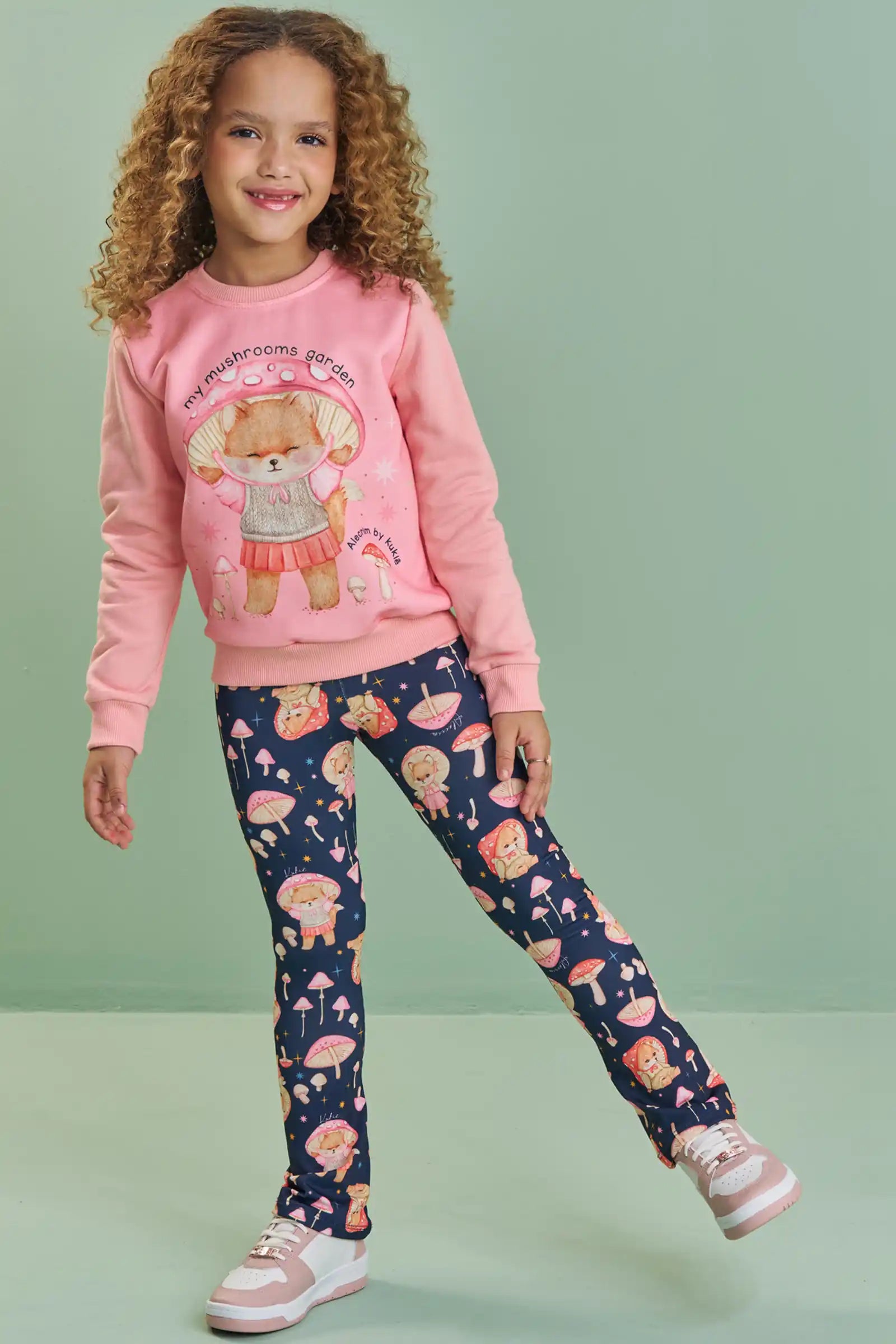 Conjunto Infantil Kukiê Inverno com Calça Térmica Azul Marinho e Moletom Flanelado Raposinha Cogumelo